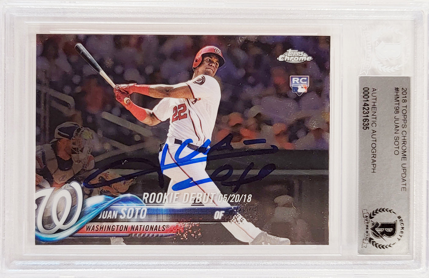 Juan Soto Autographed 2018 Topps Chrome Update Rookie Card #HMT98 New York Mets Beckett BAS #14231635