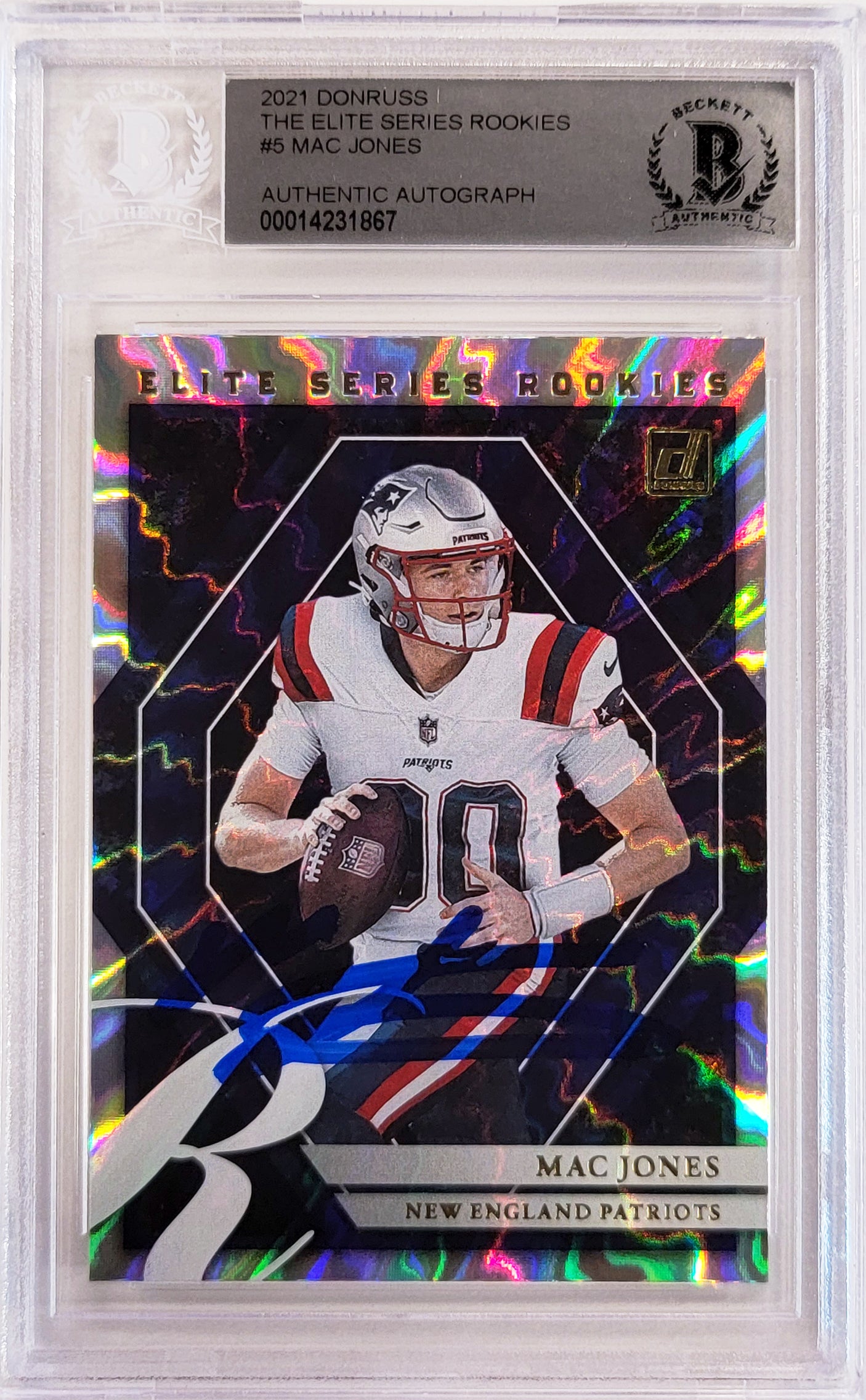 Mac Jones Autographed 2021 Panini Donruss Elite Series Rookie Card #ESR-MJO New England Patriots Beckett BAS #14231867