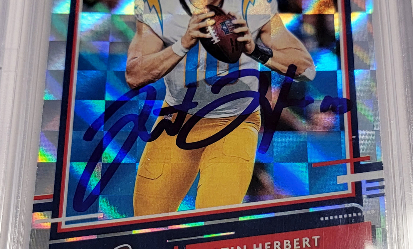 Justin Herbert Autographed 2020 Donruss Optic The Rookies Checkerboard Rookie Card #TR-JH Los Angeles Chargers Auto Grade Gem Mint 10 Beckett BAS Stock #206673