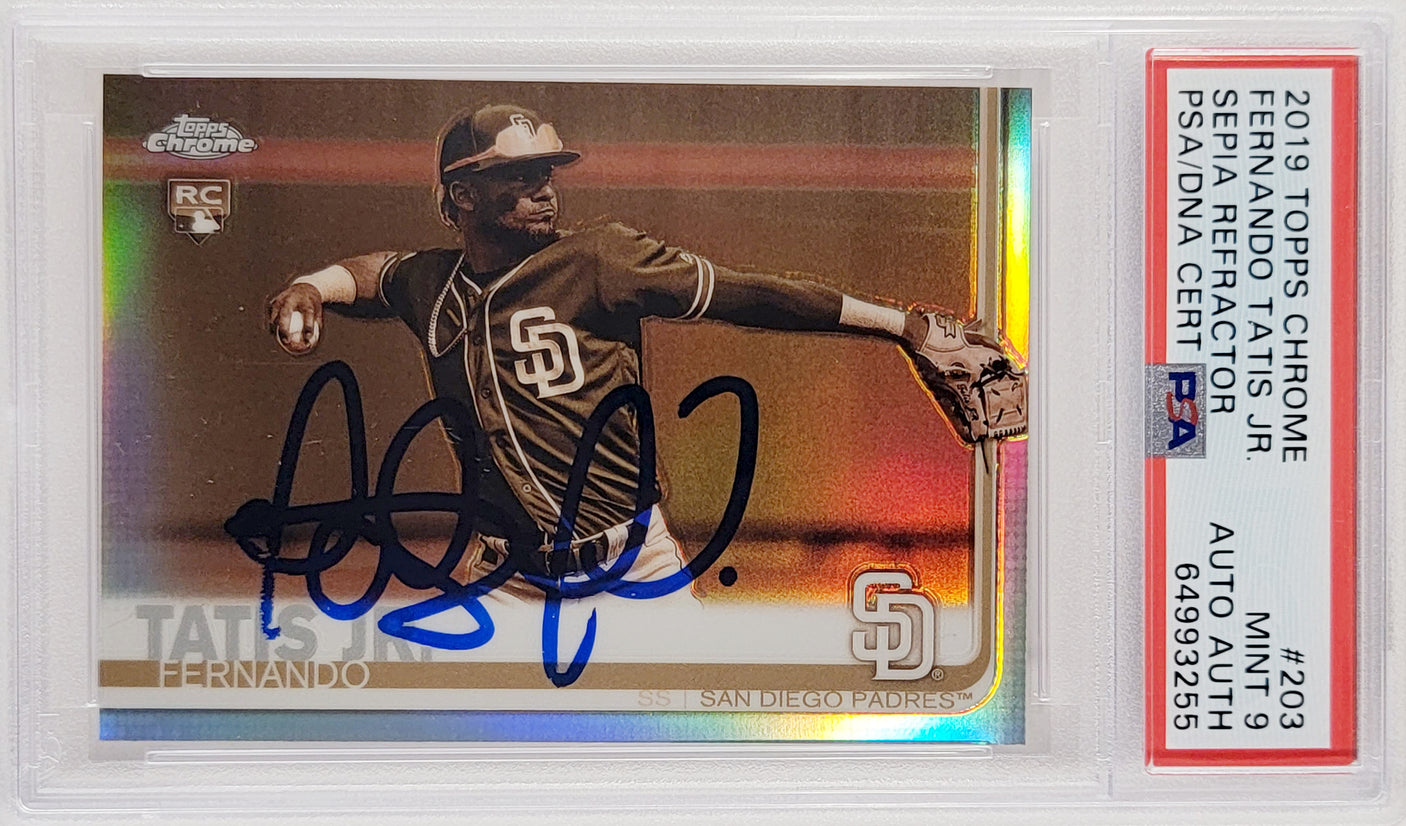 Fernando Tatis Jr. Autographed 2019 Topps Chrome Sepia Refractor Rookie Card #203 San Diego Padres PSA 9 PSA/DNA #64993255