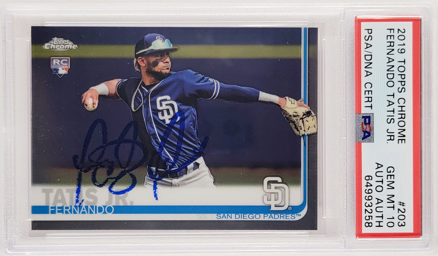Fernando Tatis Jr. Autographed 2019 Topps Chrome Rookie Card #203 San Diego Padres PSA 10 (Bubbling) PSA/DNA #64993258