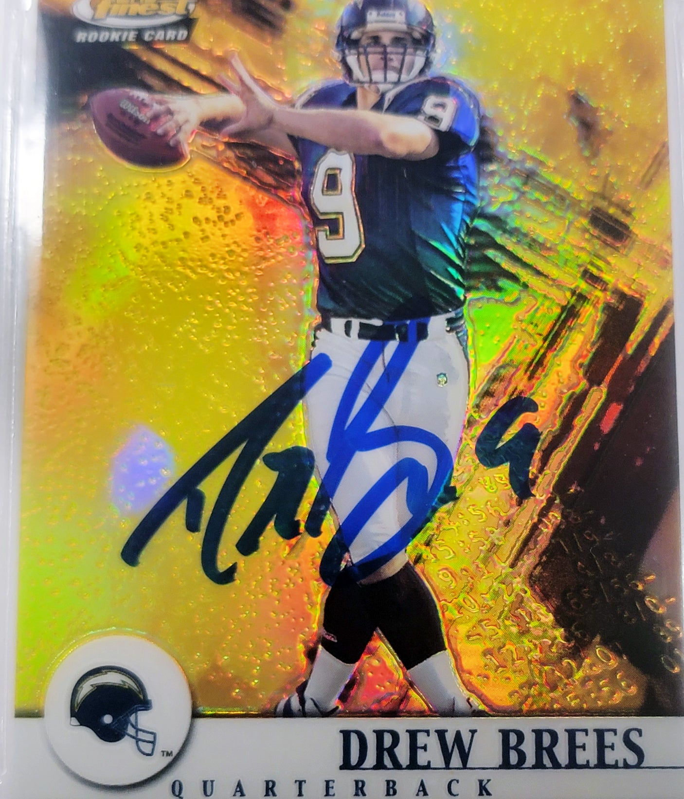 Drew Brees Autographed 2001 Topps Finest Rookie Card #127 San Diego Chargers BGS 9.5 Auto Grade Gem Mint 10 Highest Graded Beckett BAS #14323693