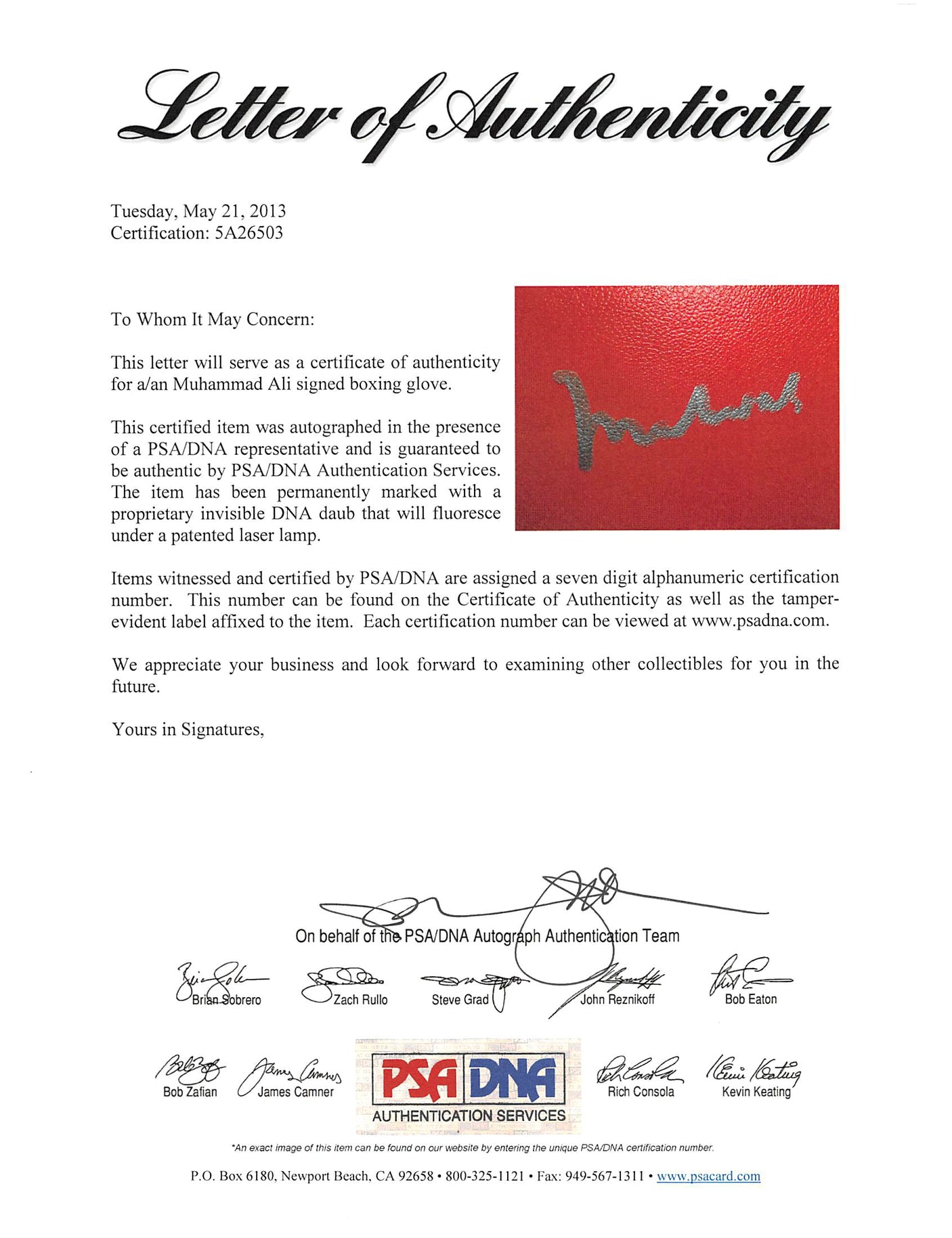 Muhammad Ali Authentic Signed Red Everlast Boxing Glove PSA/DNA Itp #5A26503