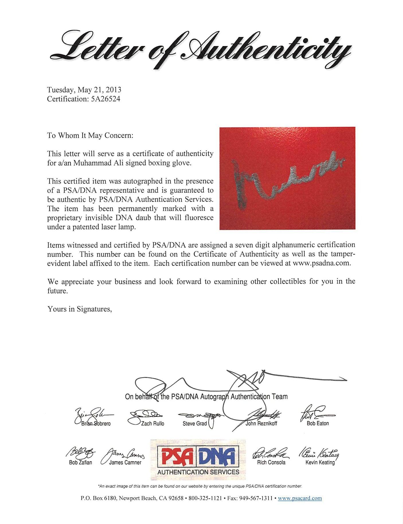 Muhammad Ali Authentic Signed Red Everlast Boxing Glove PSA/DNA Itp #5A26524