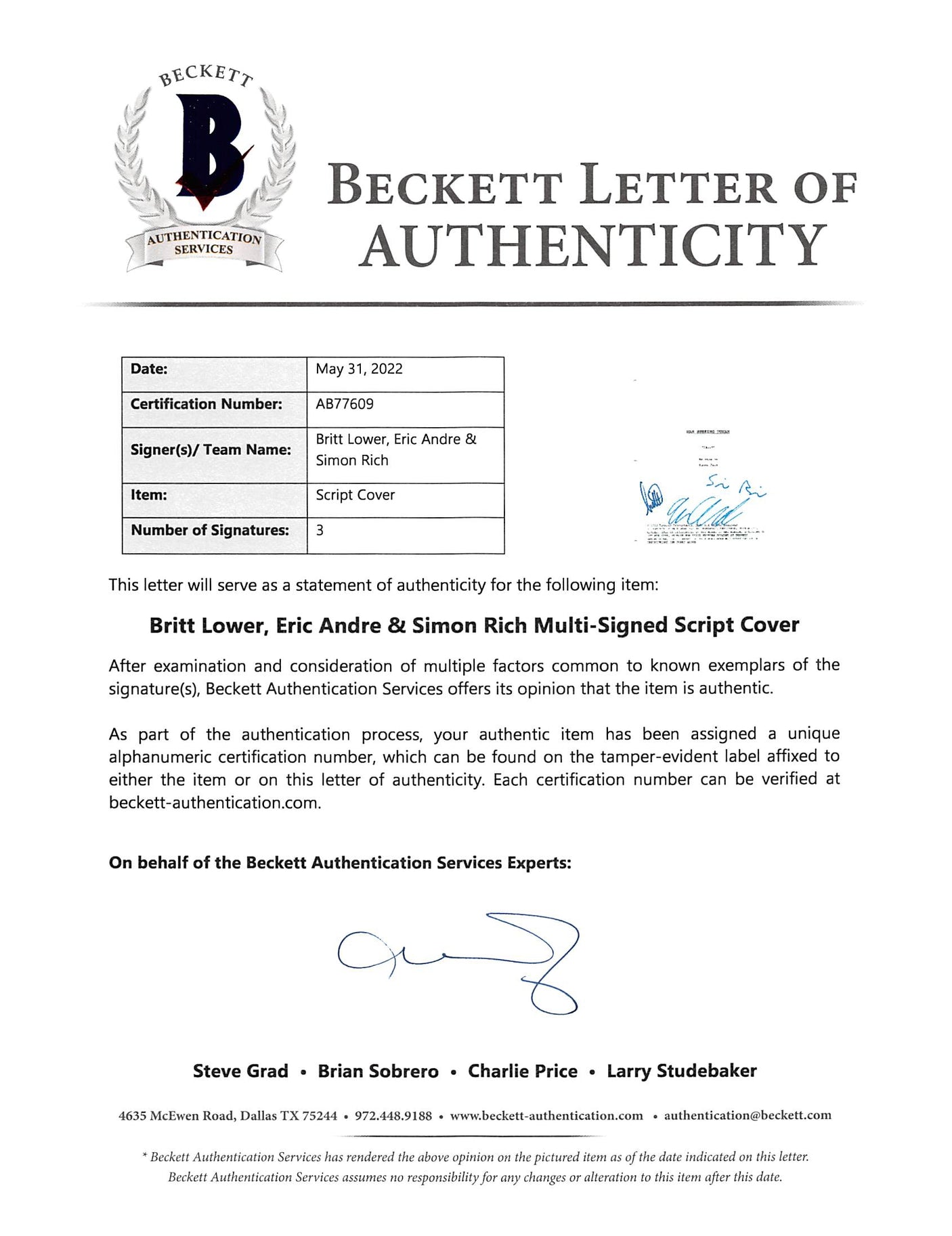 Man Seeking Woman (3) Lower, Andre & Rich Signed Script Cover BAS #AB77609