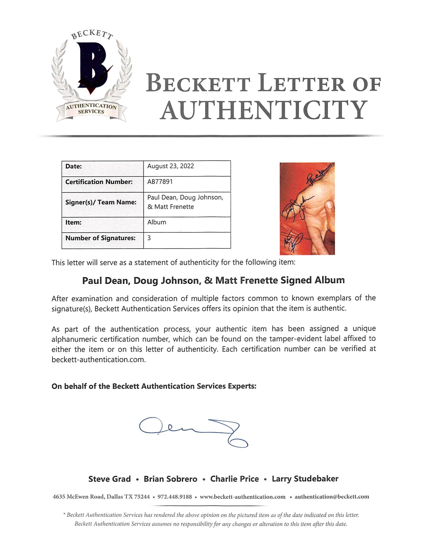 Loverboy (3) Dean, Johnson & Frenette Signed Get Lucky Album Cover BAS #AB77891