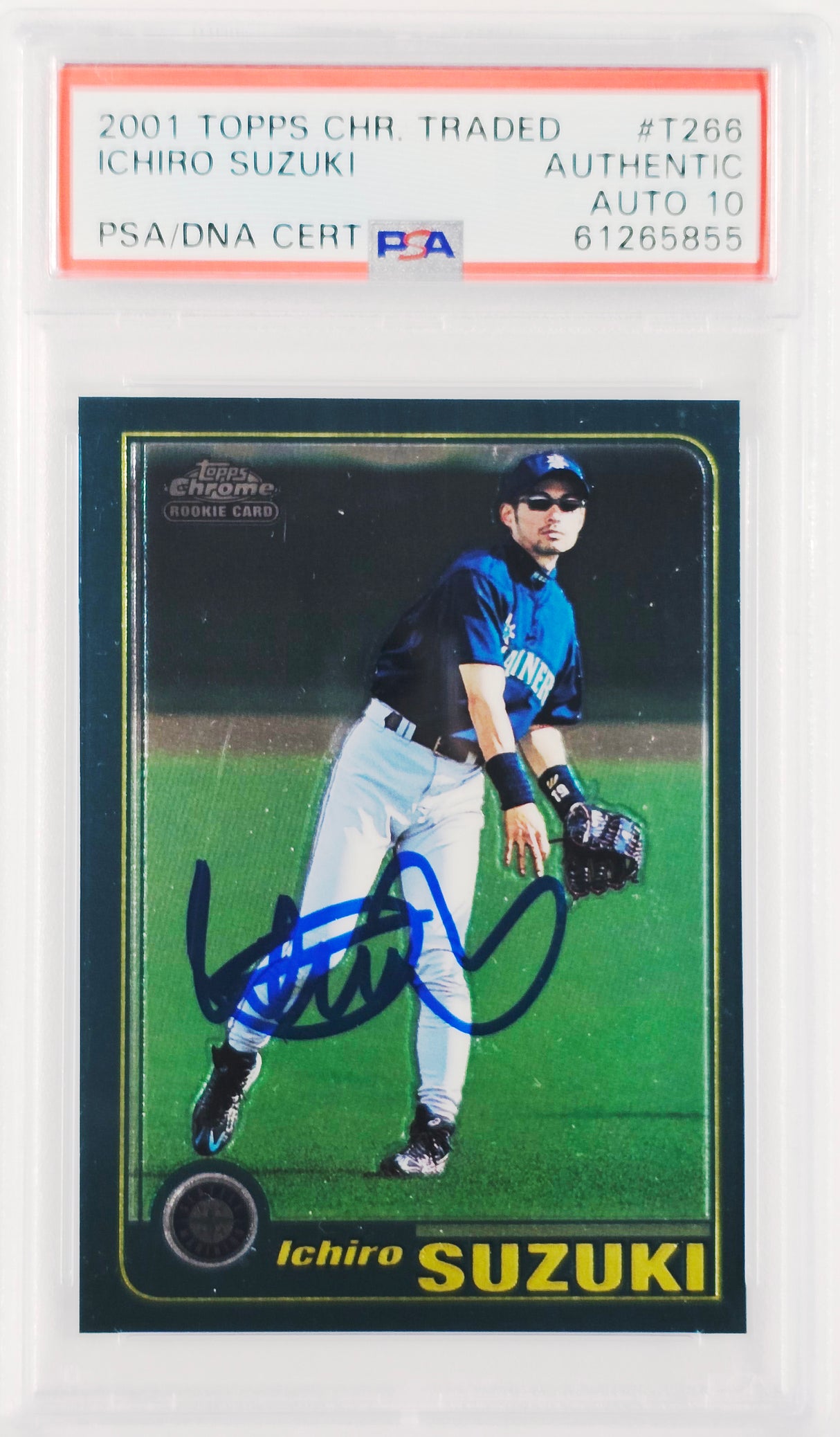 Ichiro Suzuki Autographed 2001 Topps Chrome Traded Rookie Card #T266 Seattle Mariners Auto Grade Gem Mint 10 PSA/DNA #61265855