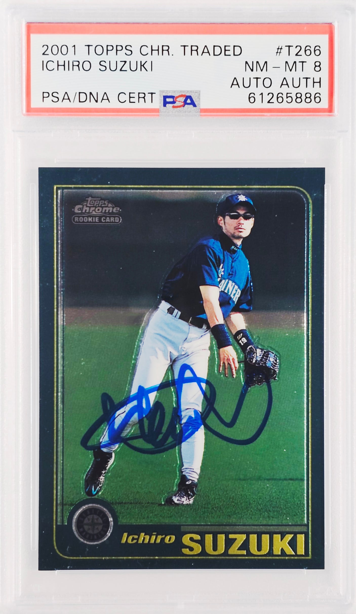 Ichiro Suzuki Autographed 2001 Topps Chrome Traded Rookie Card #T266 Seattle Mariners PSA 8 PSA/DNA #61265886