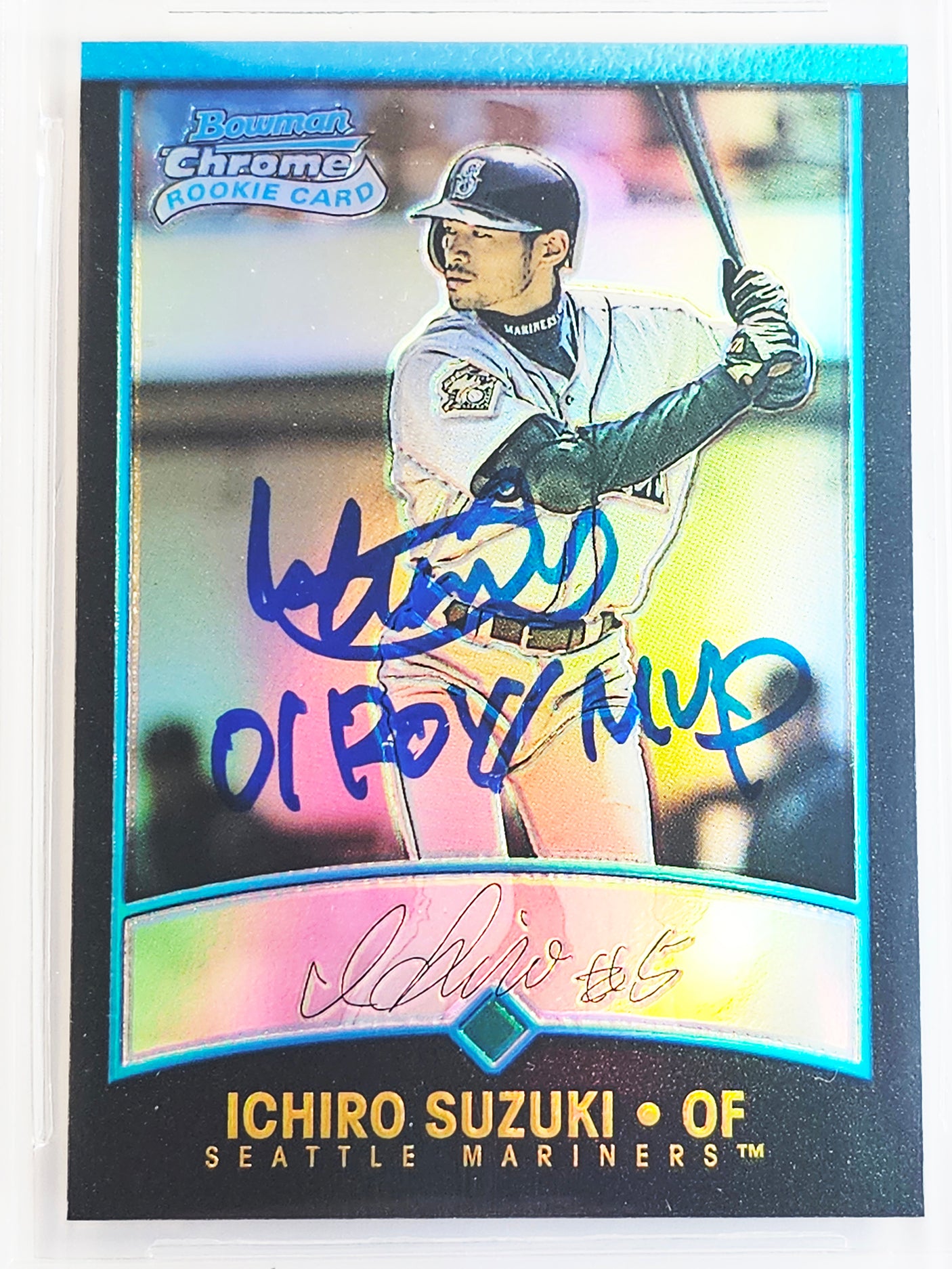 Ichiro Suzuki Autographed 2001 Bowman Chrome Refractor Japanese Rookie Card #351 Seattle Mariners BGS 8.5 Auto Grade Gem Mint 10 "01 ROY/MVP" Beckett BAS #15681688