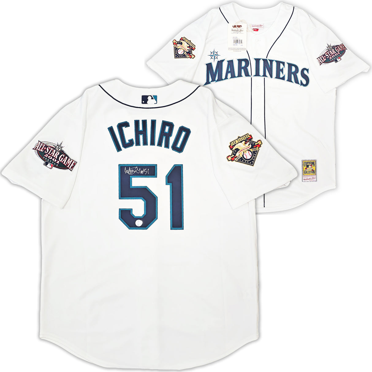 Seattle Mariners Ichiro Suzuki Autographed White Authentic Mitchell & Ness 2001 All Star Patch Jersey Size 48 IS Holo Stock #217976