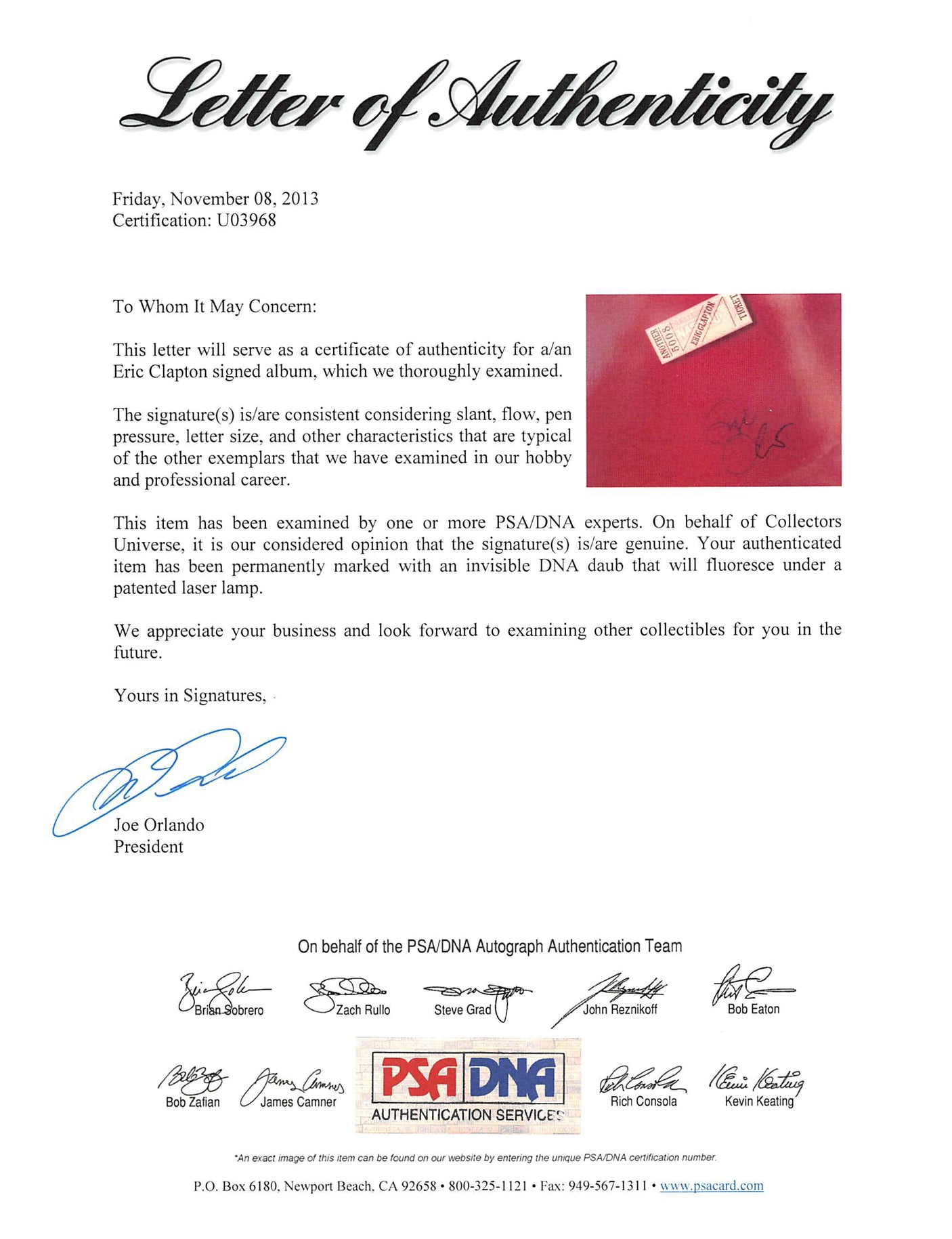 Eric Clapton Authentic Signed & Framed Another Ticket Album Cover PSA #U03968