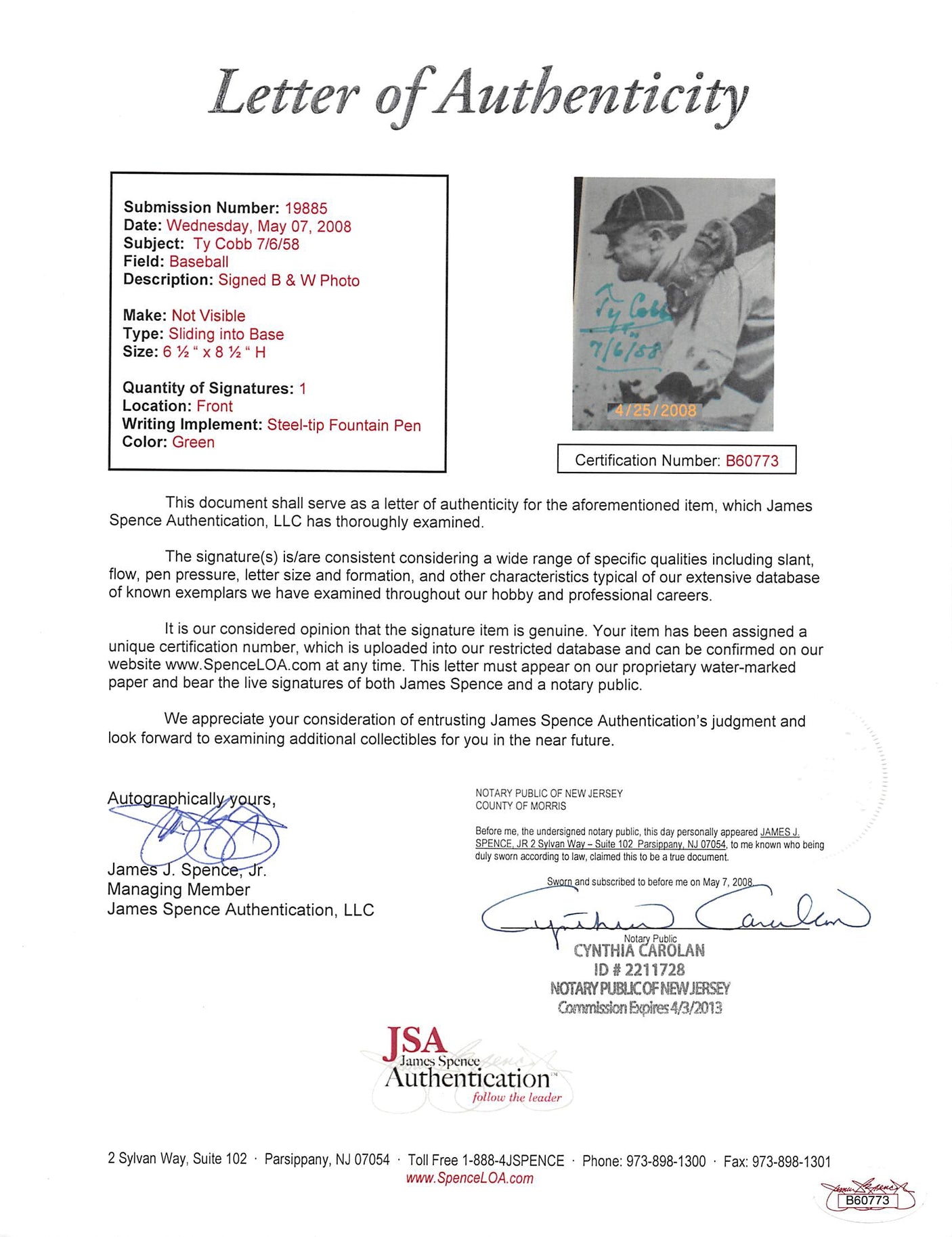 Tigers Ty Cobb Authentic Signed Framed 7x9 Newspaper Photo JSA & BAS #AC17562