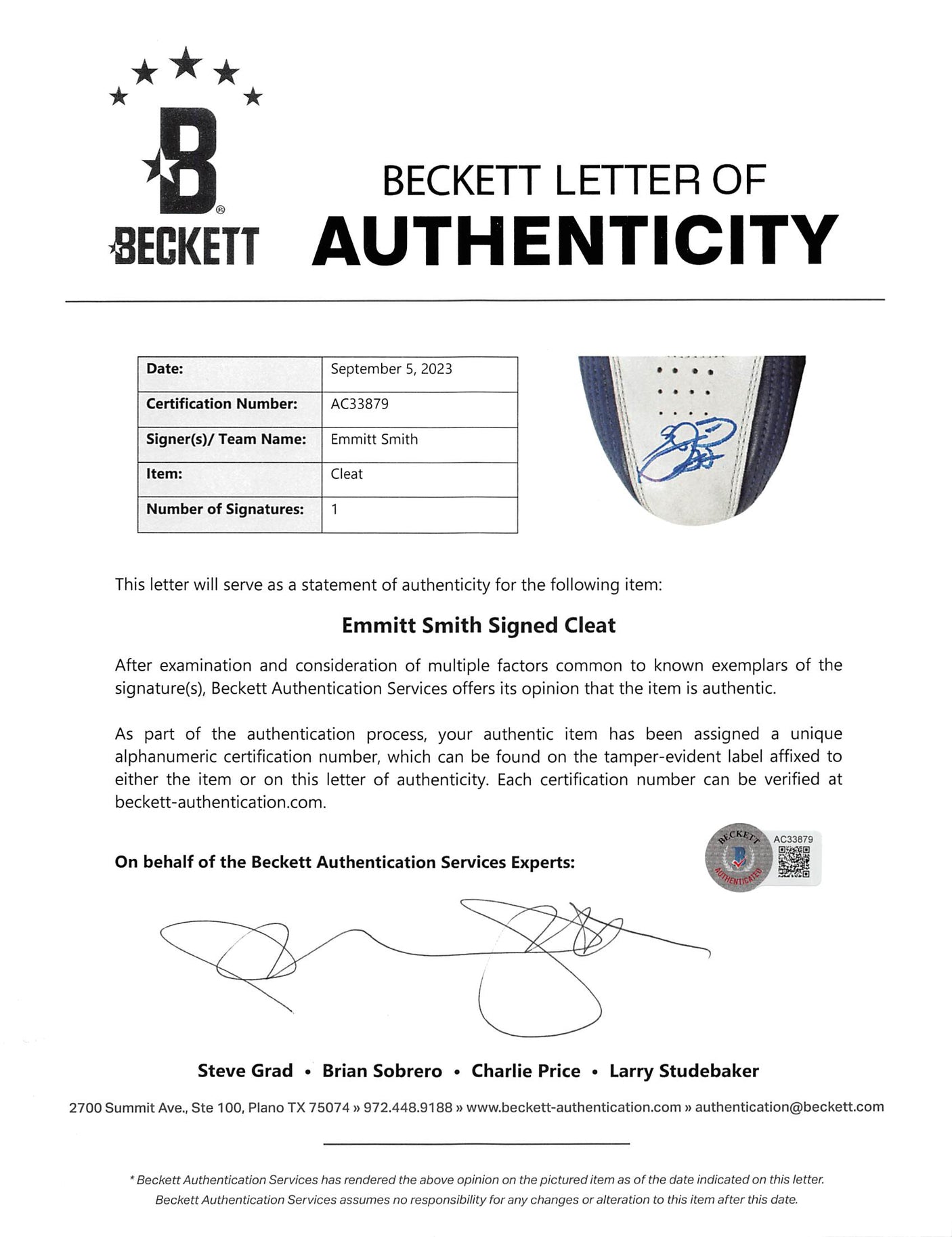 Cowboys Emmitt Smith Authentic Signed 12/21/02 Game Used Blue Reebok Cleats BAS