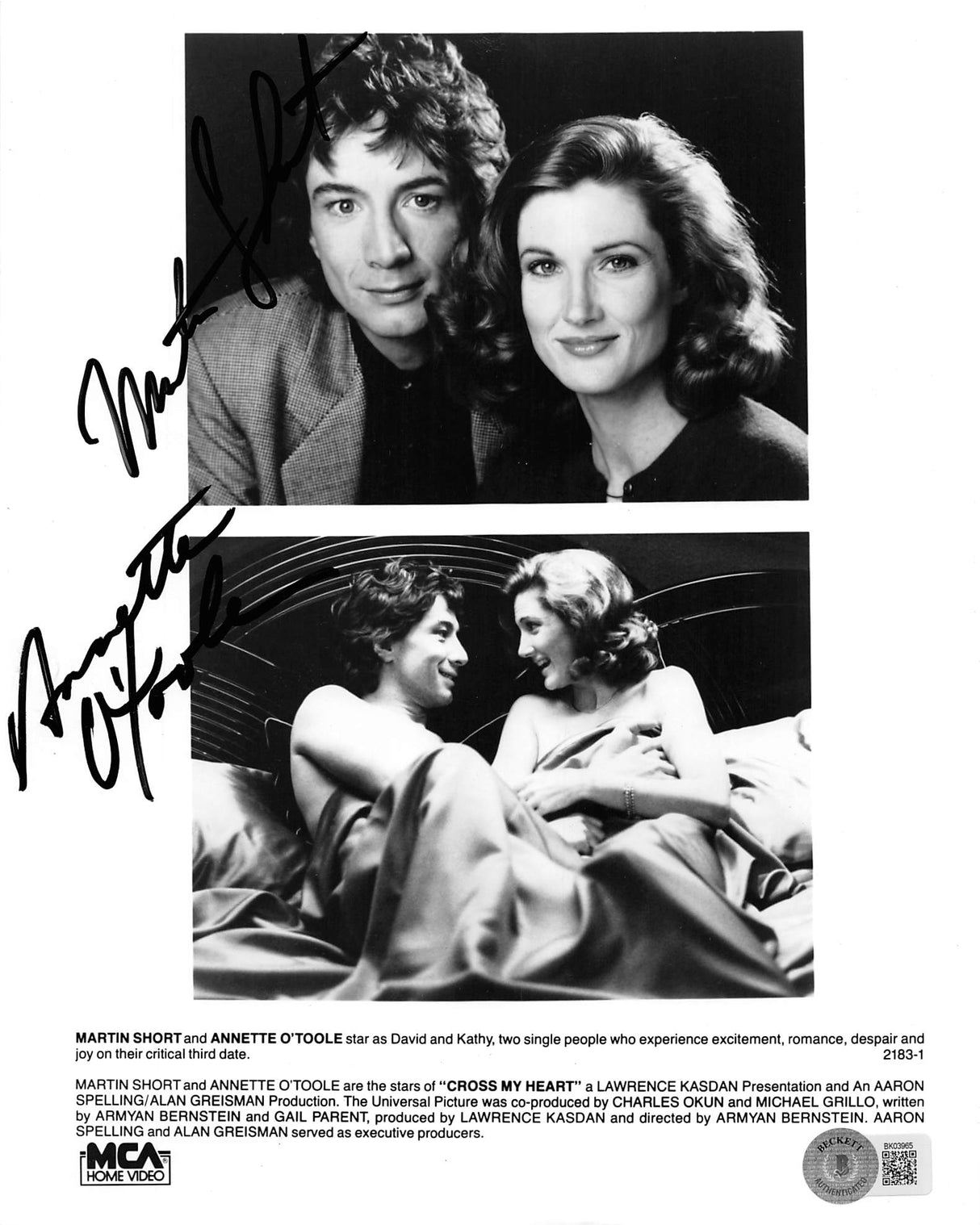 Martin Short & Annette O'Toole Cross My Heart Signed 8x10 Photo BAS #BK03965