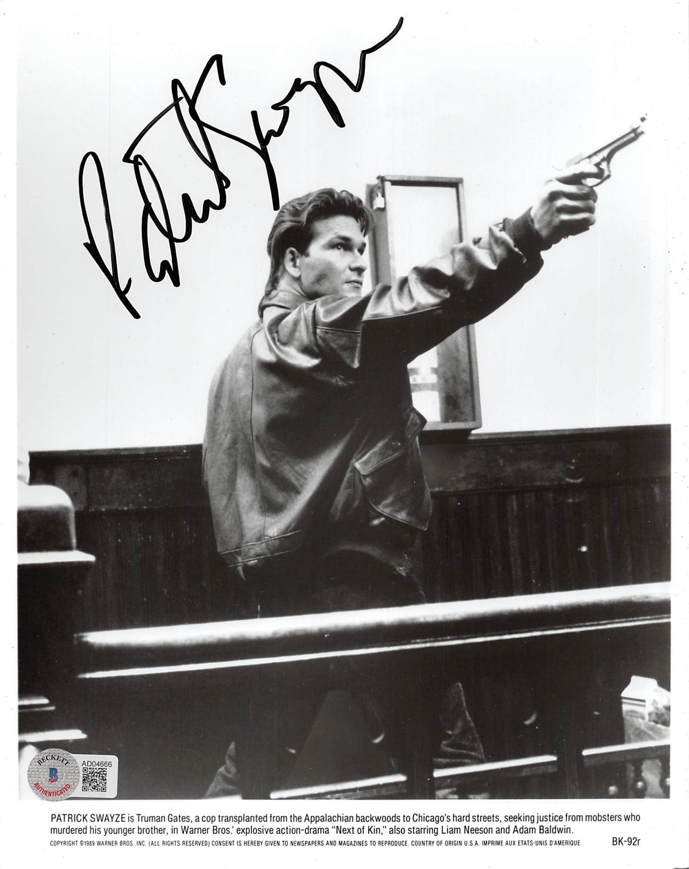 Patrick Swayze Next Of Kin Authentic Signed 8x10 B&W Photo BAS #AD04666