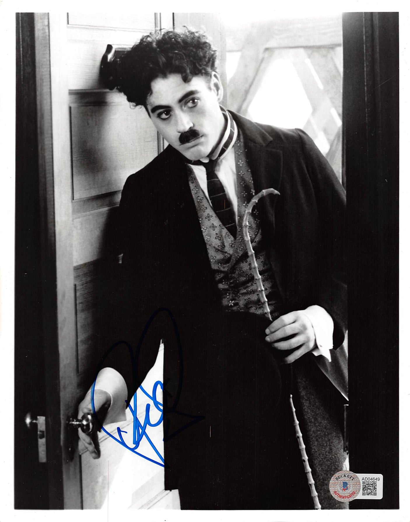 Robert Downey Jr. Chaplin Authentic Signed 8x10 Black & White Photo BAS #AD04649