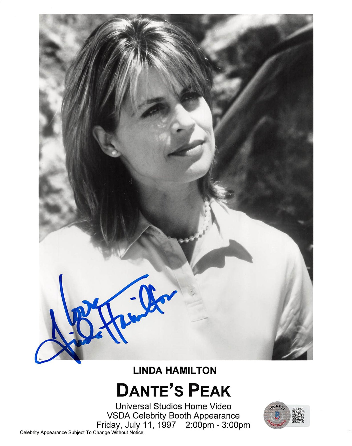 Linda Hamilton Dante's Peak "Love" Authentic Signed 8x10 Photo BAS #BL44853