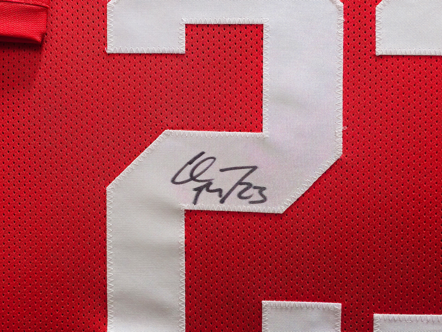 San Francisco 49ers Christian McCaffrey Autographed Framed Red Jersey Beckett BAS QR Stock #234595