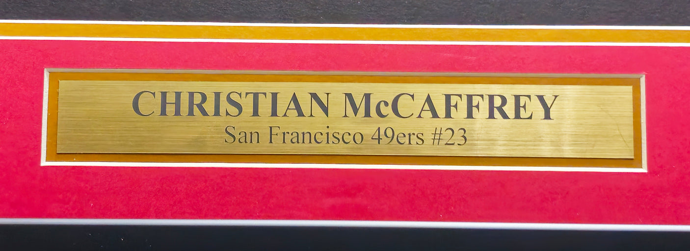 San Francisco 49ers Christian McCaffrey Autographed Framed Red Jersey Beckett BAS QR Stock #234595