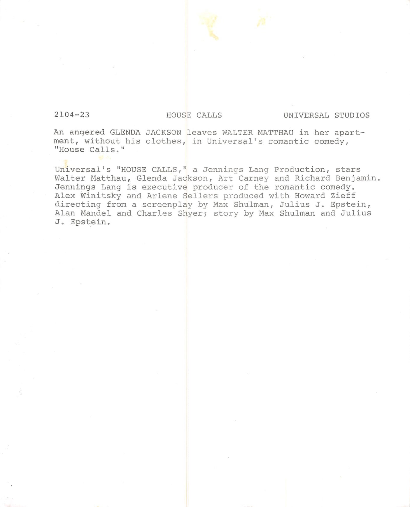 Walter Matthau House Calls Authentic Signed 8x10 Photo Autographed BAS #BK03933