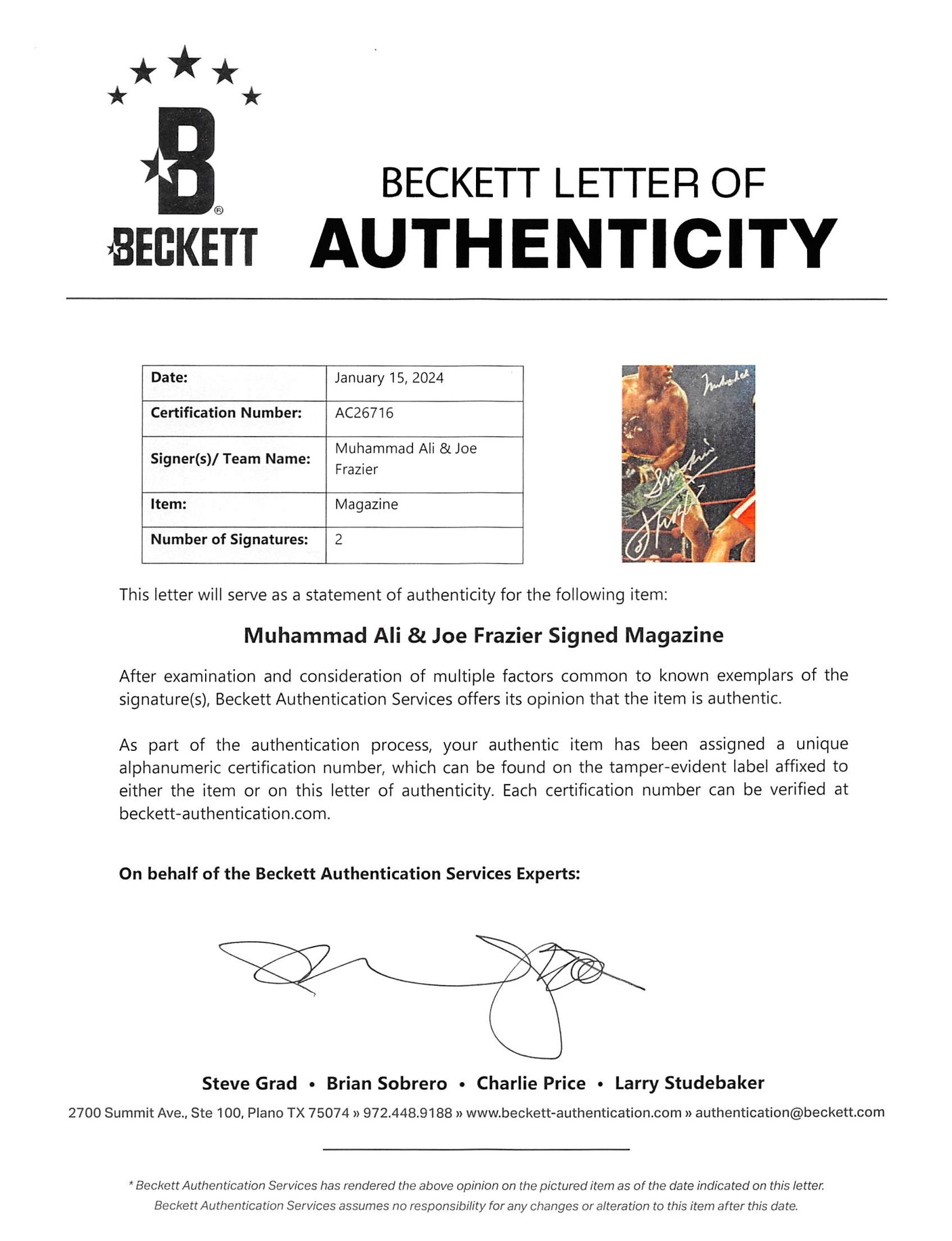 Muhammad Ali & Joe Frazier Signed 1971 Sports Illustrated Magazine BAS #AC26716