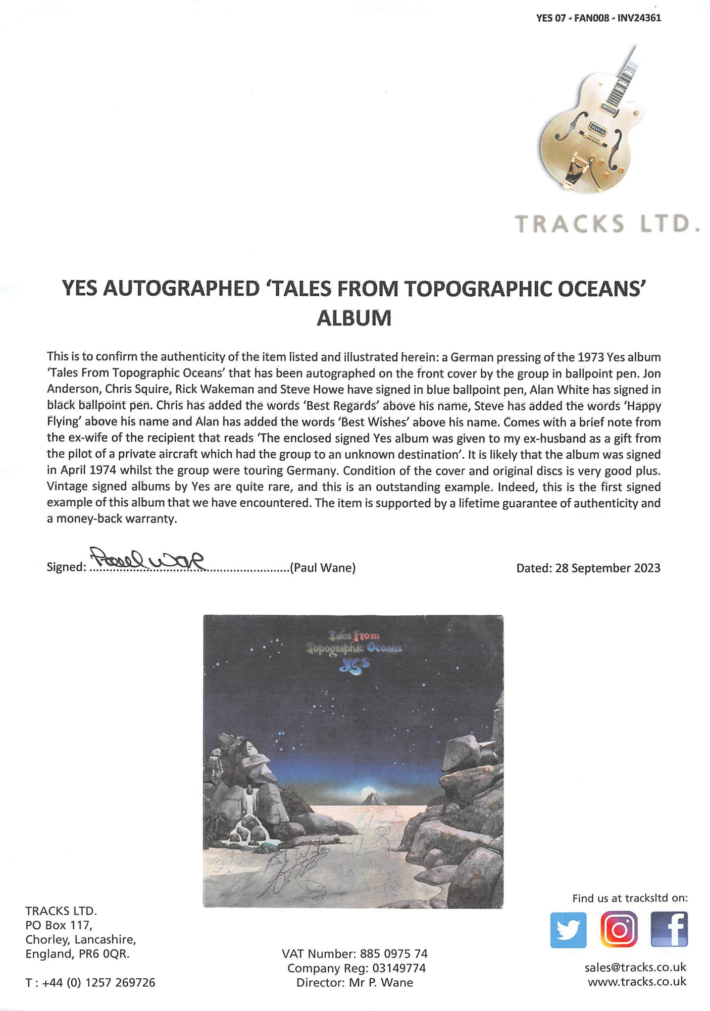 Yes (4) Anderson Squire Wakeman & Howe Signed Album Cover W/ Vinyl BAS #AC26842