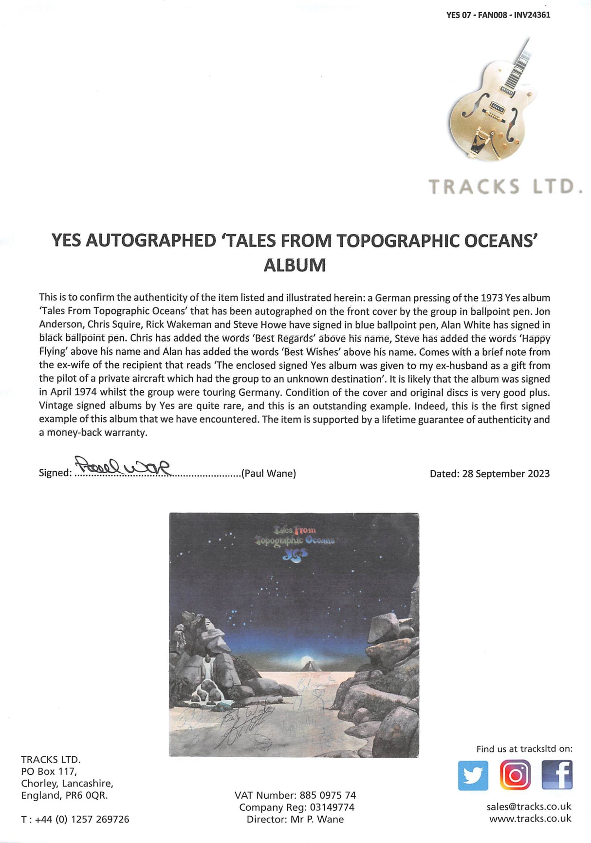 Yes (4) Anderson Squire Wakeman & Howe Signed Album Cover W/ Vinyl BAS #AC26842