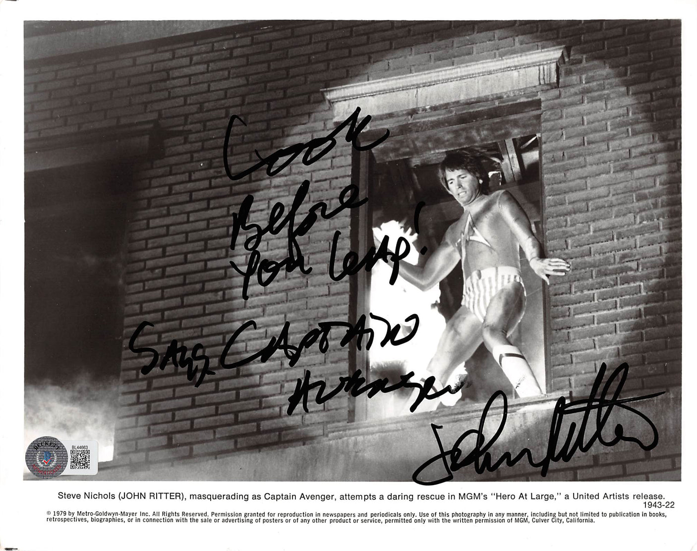 John Ritter Hero at Large "Look Before You Leap!" Signed 8x10 Photo BAS #BL44663