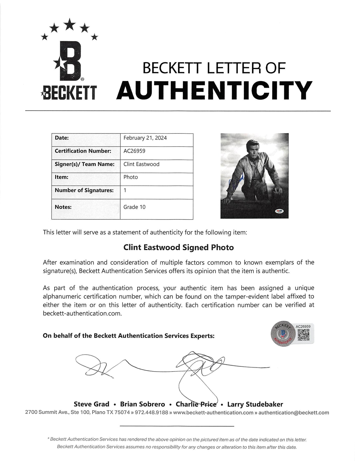 Clint Eastwood Rawhide Authentic Signed 8x10 Photo Auto 10! BAS #AC26959