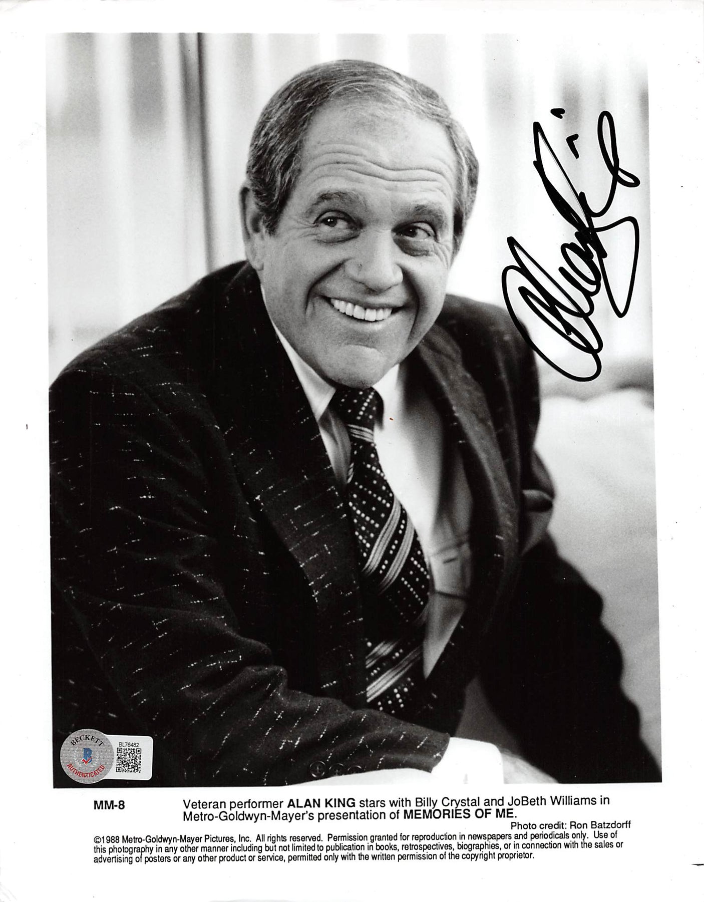 Alan King Memories of Me Authentic Signed 8x10 Photo Autographed BAS #BL76482