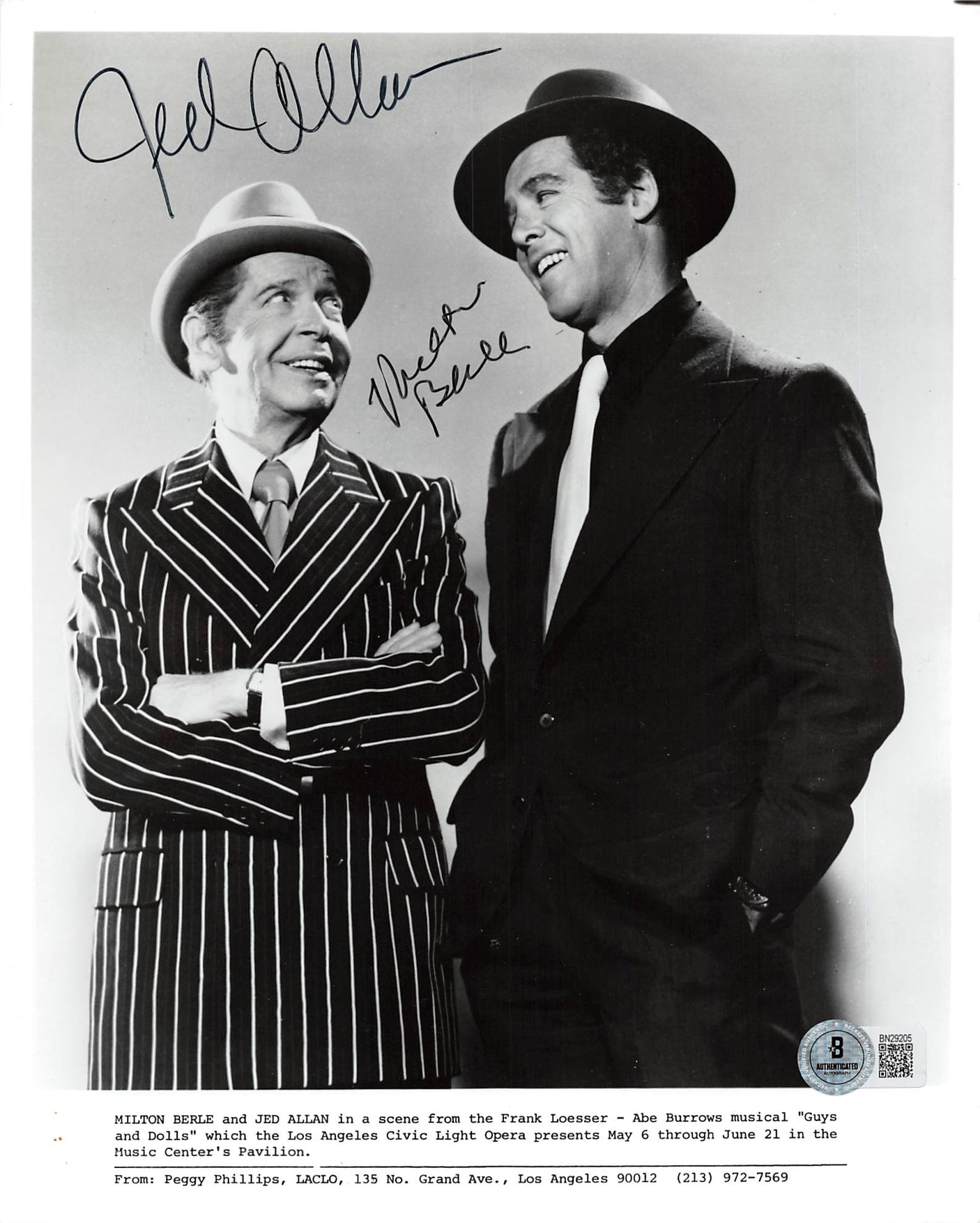 Milton Berle & Jed Allan Guys and Dolls Authentic Signed 8x10 Photo BAS #BN29205