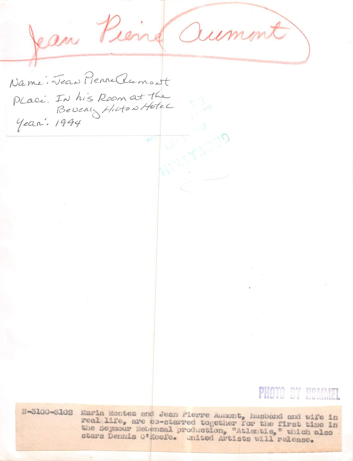 Jean Pierre Aumont Atlantis Authentic Signed 8x10 Photo Autographed BAS #BN29222