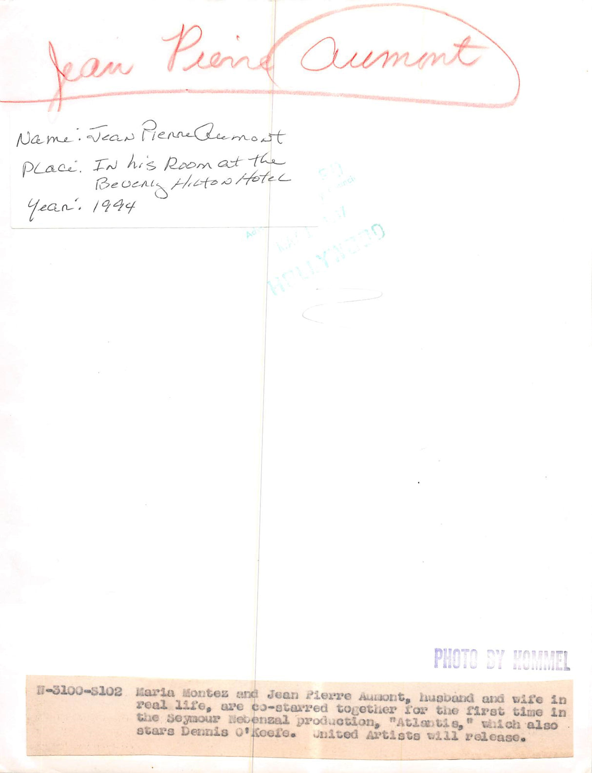 Jean Pierre Aumont Atlantis Authentic Signed 8x10 Photo Autographed BAS #BN29222