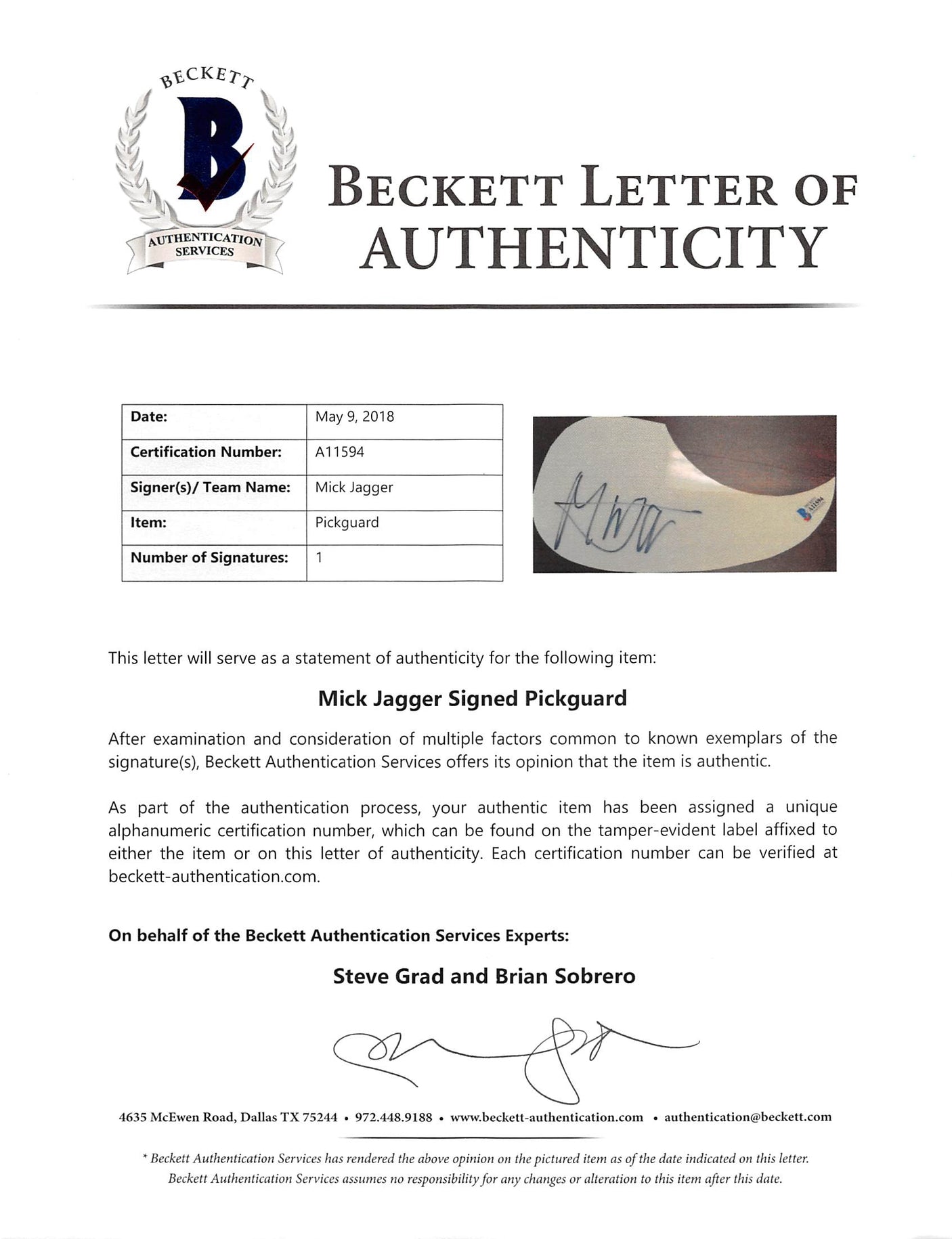 Mick Jagger Rolling Stones Authentic Signed Natural Acoustic Guitar BAS #A11594