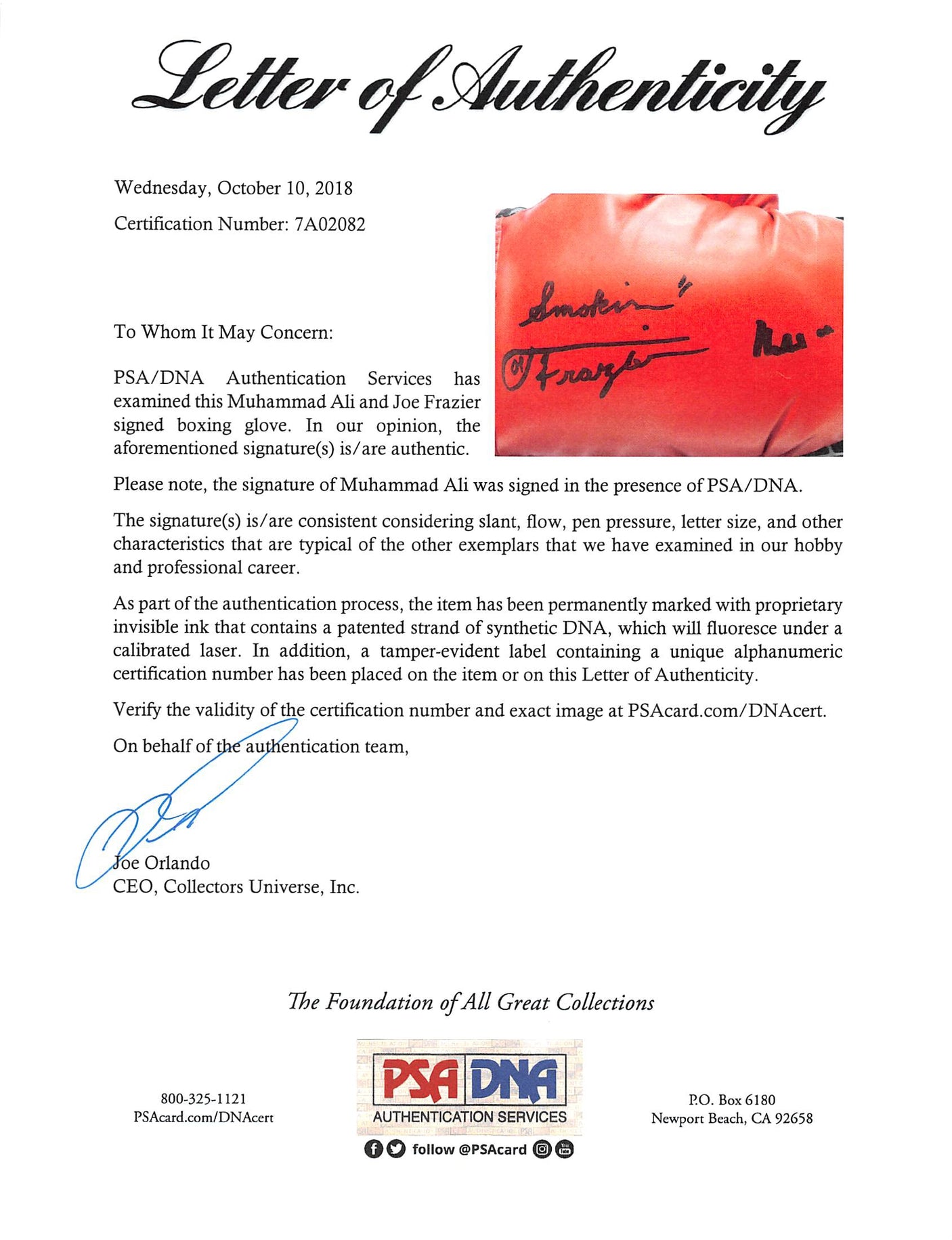 Muhammad Ali & Joe Frazier Signed Red Everlast Boxing Glove PSA/DNA #7A02082