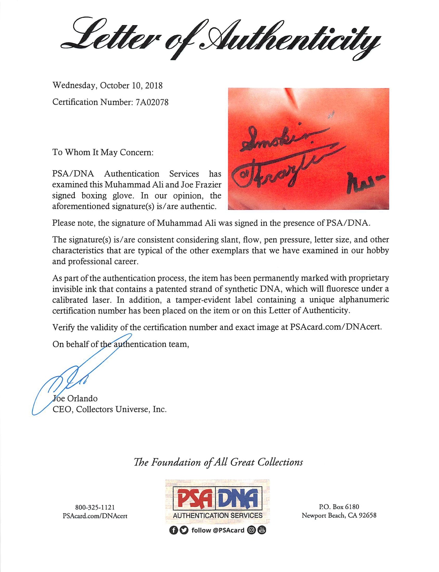 Muhammad Ali & Joe Frazier Signed Red Everlast Boxing Glove PSA/DNA #7A02078