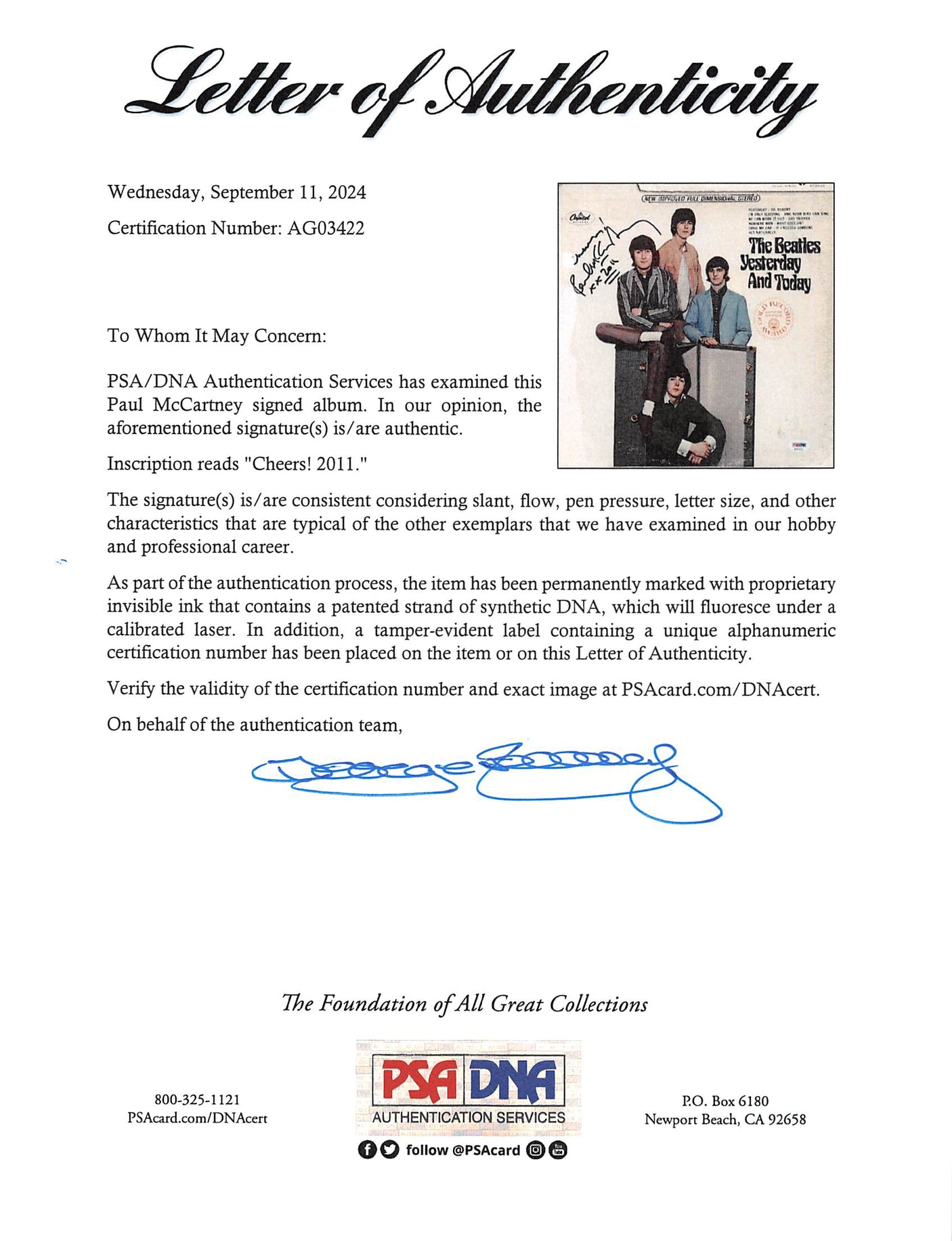 Paul McCartney The BeatlesSigned & Framed Yesterday & Today Album Cover PSA/DNA