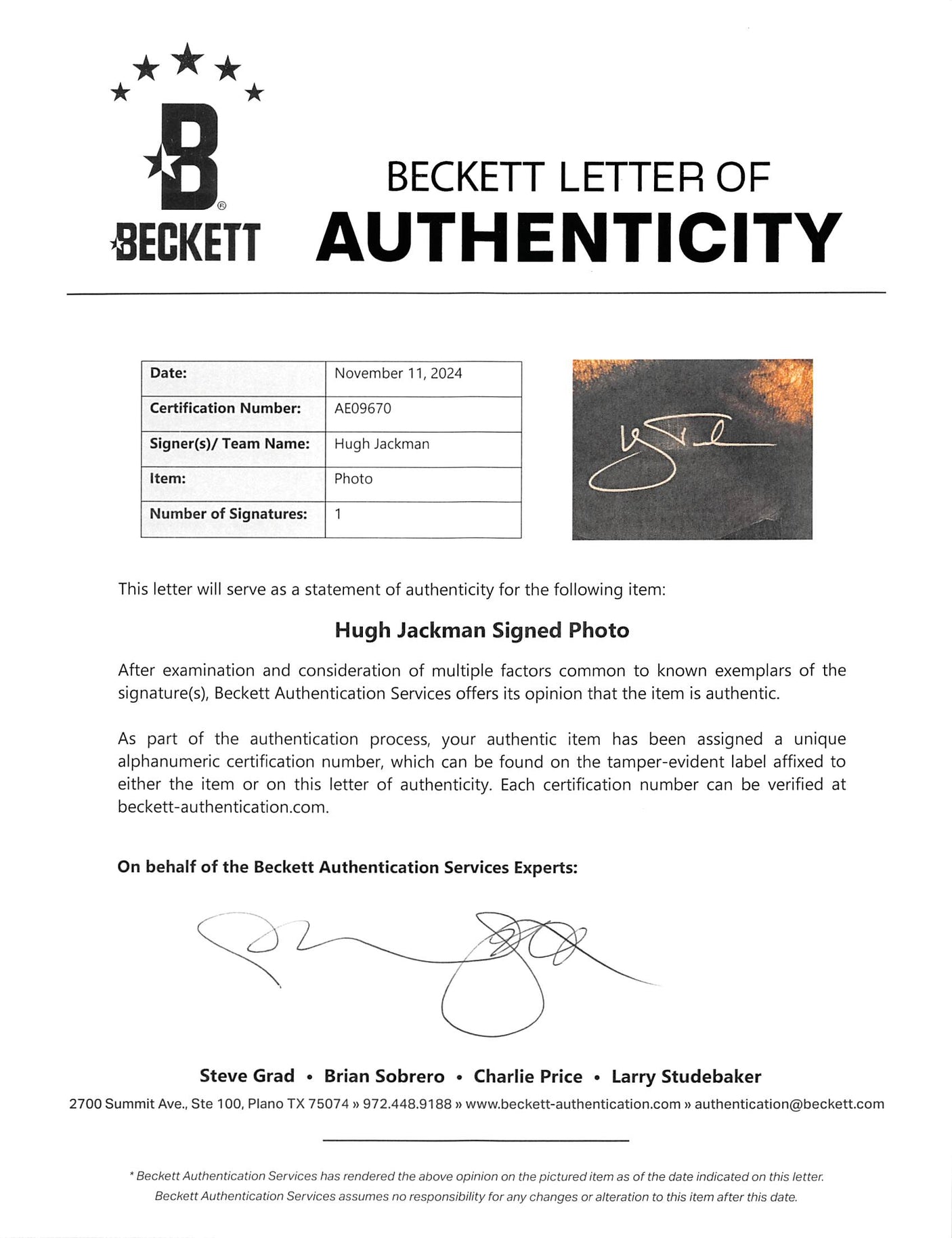 Hugh Jackman X-Men Wolverine Authentic Signed 16x20 Framed Photo BAS LOA