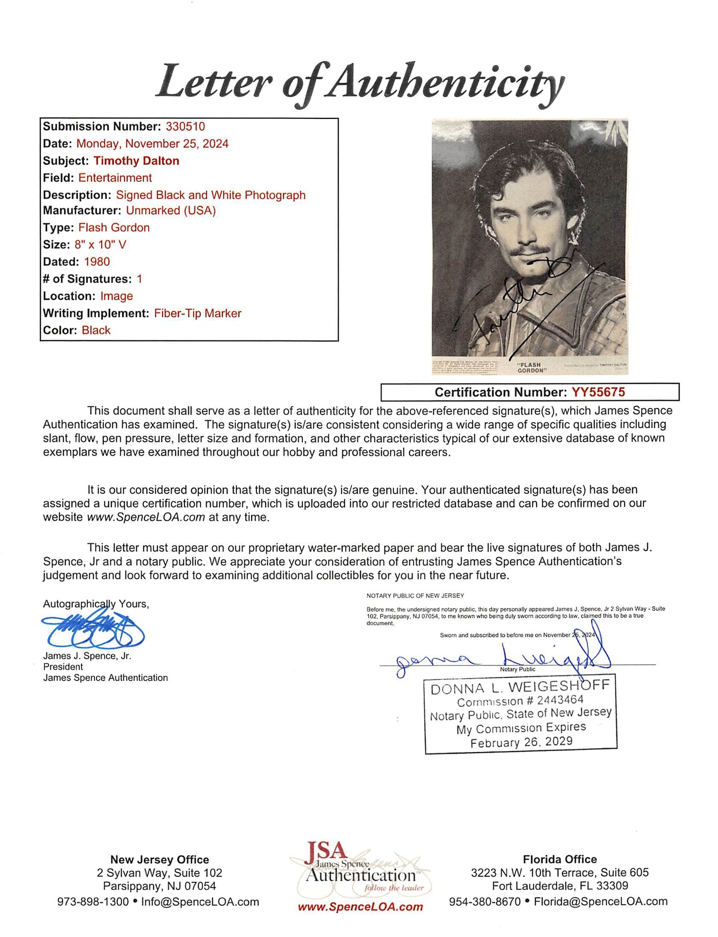 Timothy Dalton Flash Gordon Authentic Signed 8x10 Promotional Photo JSA #YY55675