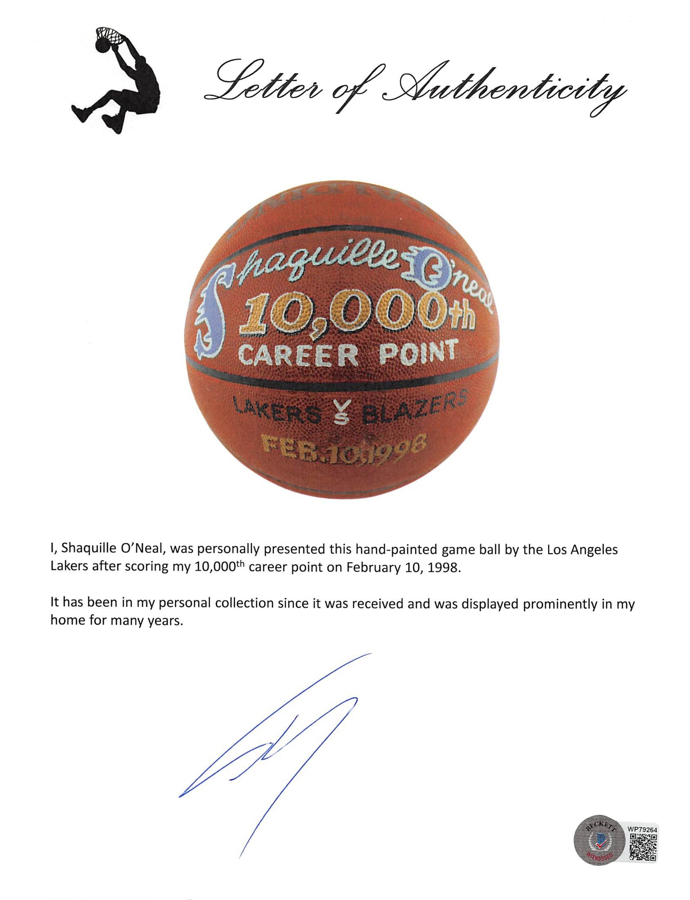 Shaquille O'Neal Game Used 10,000 Career Pts Scored Game Spalding NBA Basketball