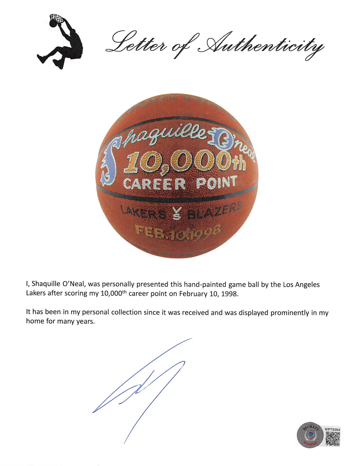 Shaquille O'Neal Game Used 10,000 Career Pts Scored Game Spalding NBA Basketball