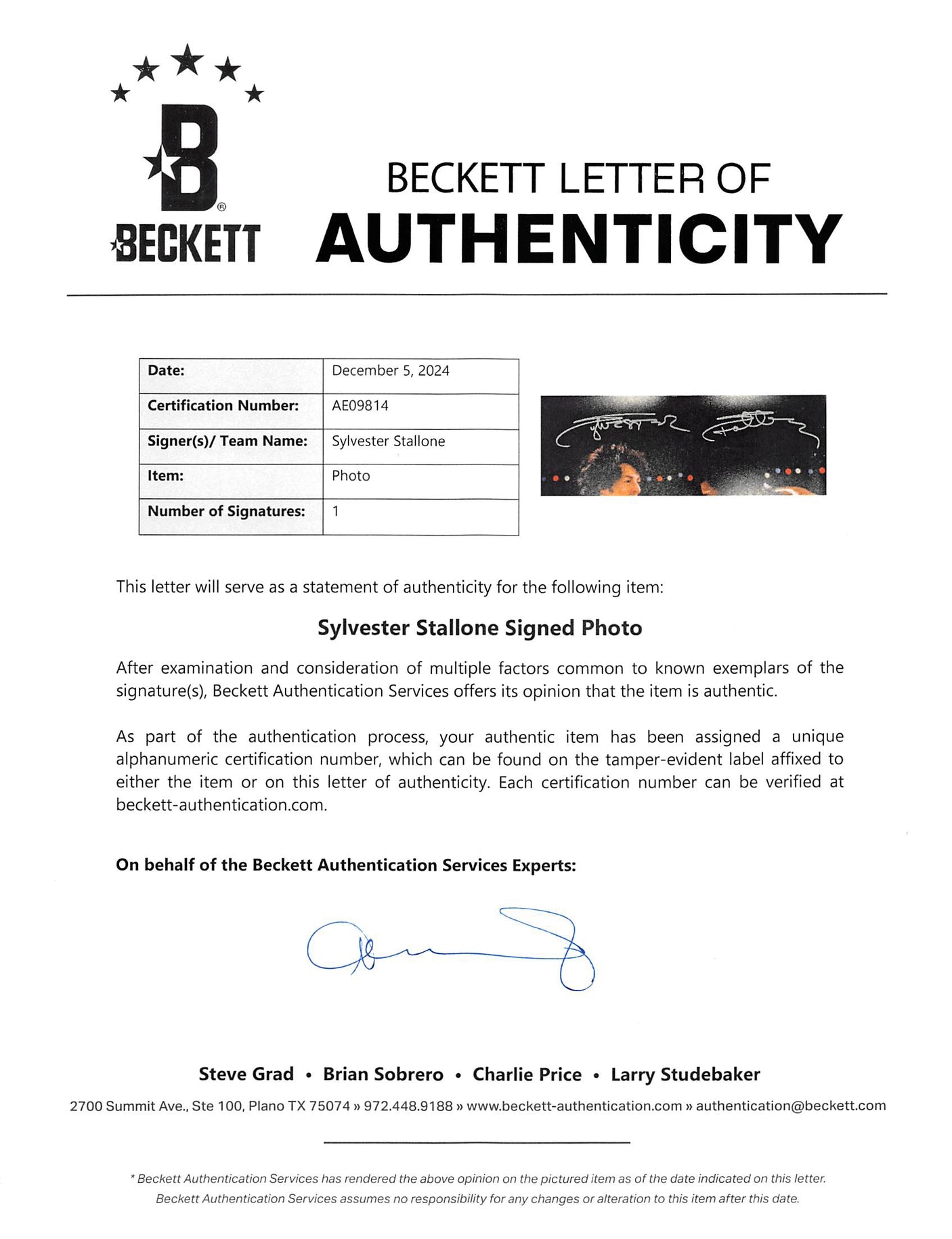 Sylvester Stallone Rocky Authentic Signed 16x20 Horizontal Boxing Photo BAS