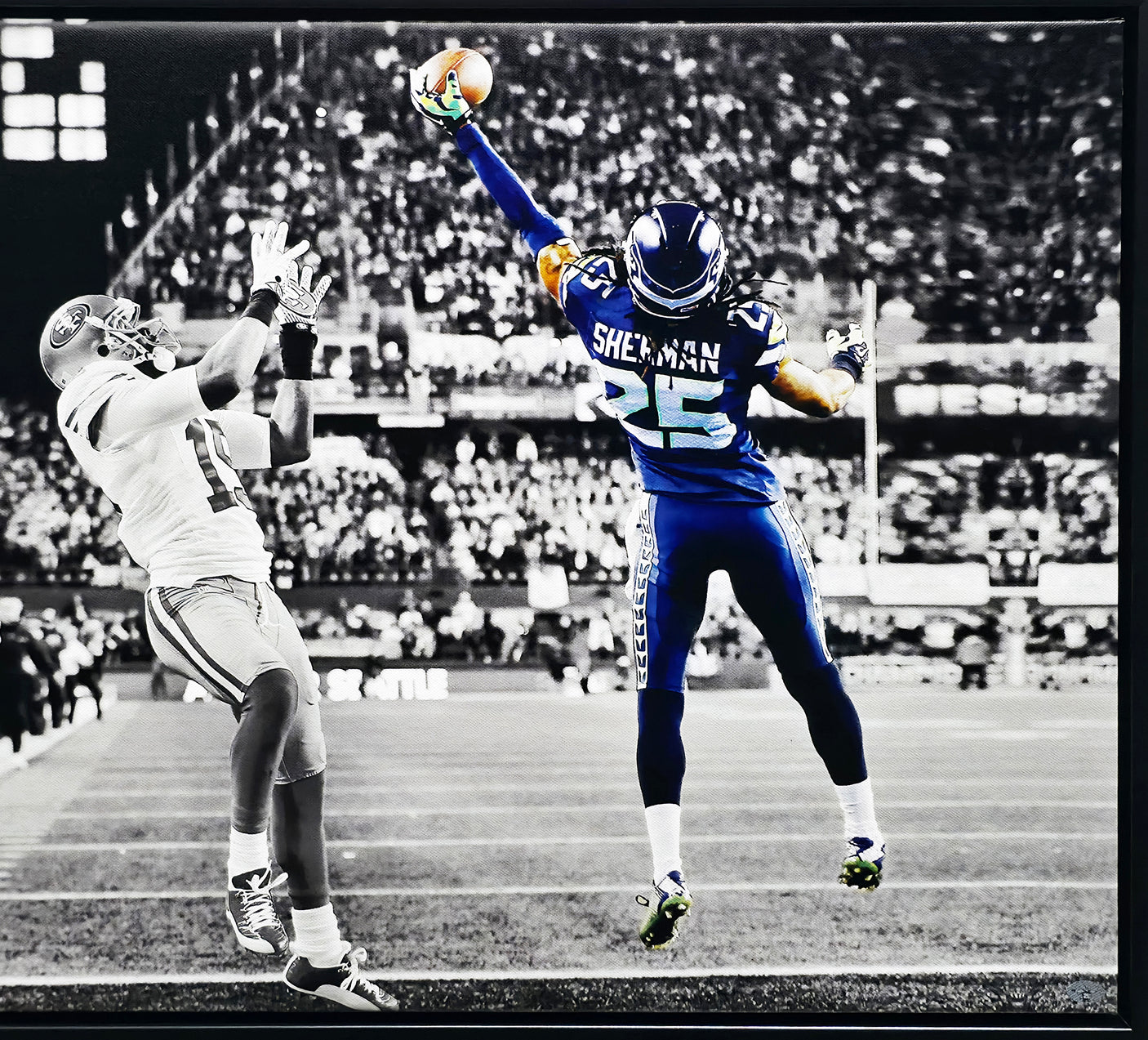 Richard Sherman Autographed Framed 20x30 Canvas Photo Seattle Seahawks The Tip RS Holo Stock #94468