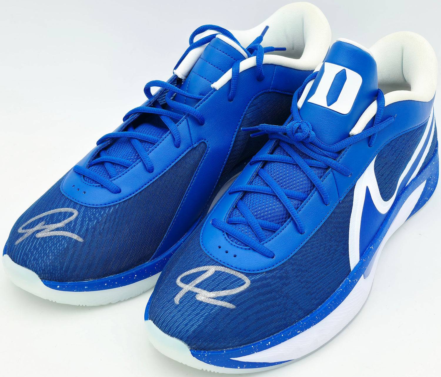 Giannis Antetokounmpo Autographed 2024 Player Exclusive (PE) Promo DUKE BLUE DEVILS Game Royal & White Nike Zoom Freak 6 NCAA P Shoes Size 17 (No Box) Beckett BAS Witness #3W396472 & #3W396473