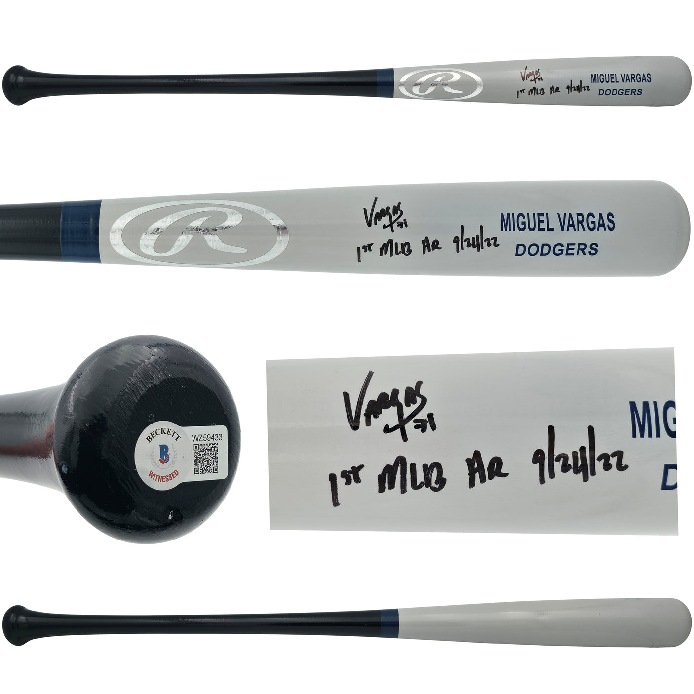 Miguel Vargas Autographed Gray Rawlings Game Model Bat Dodgers, White Sox "1st MLB HR" Beckett BAS Witness Stock #209050