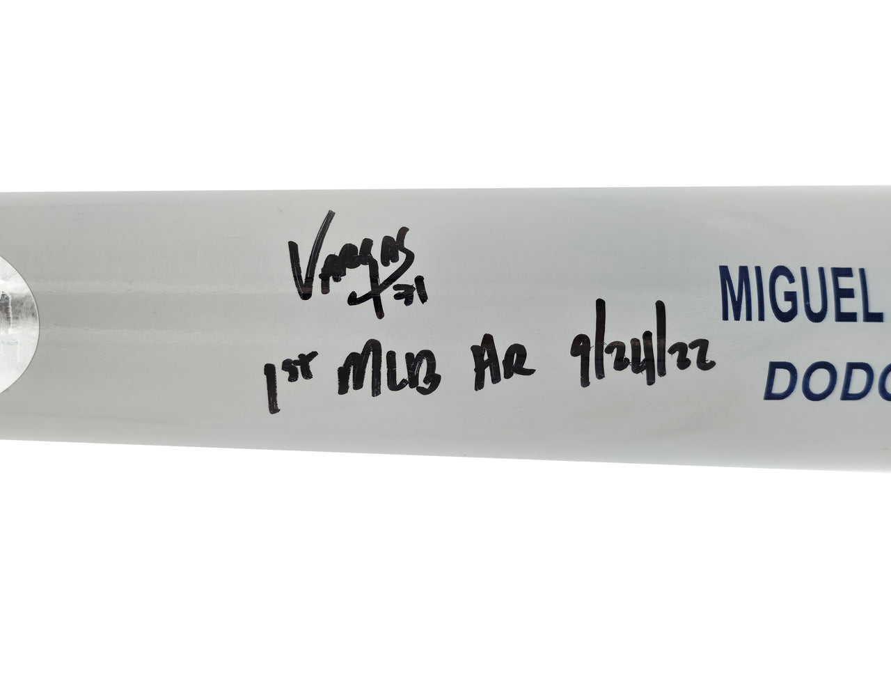 Miguel Vargas Autographed Gray Rawlings Game Model Bat Dodgers, White Sox "1st MLB HR" Beckett BAS Witness Stock #209050