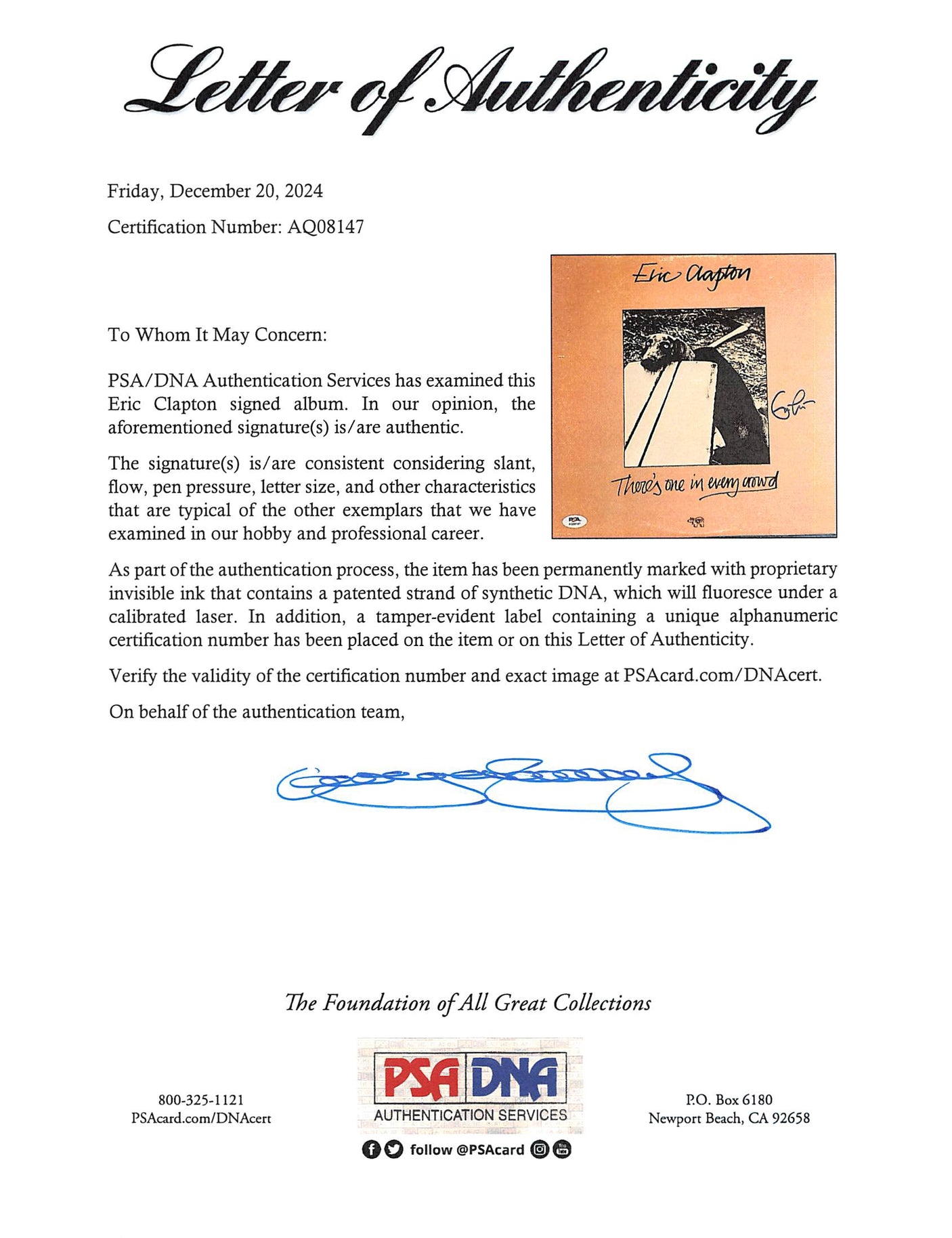 Eric Clapton Signed There's One In Every Crowd Album Cover PSA/DNA #AQ08147