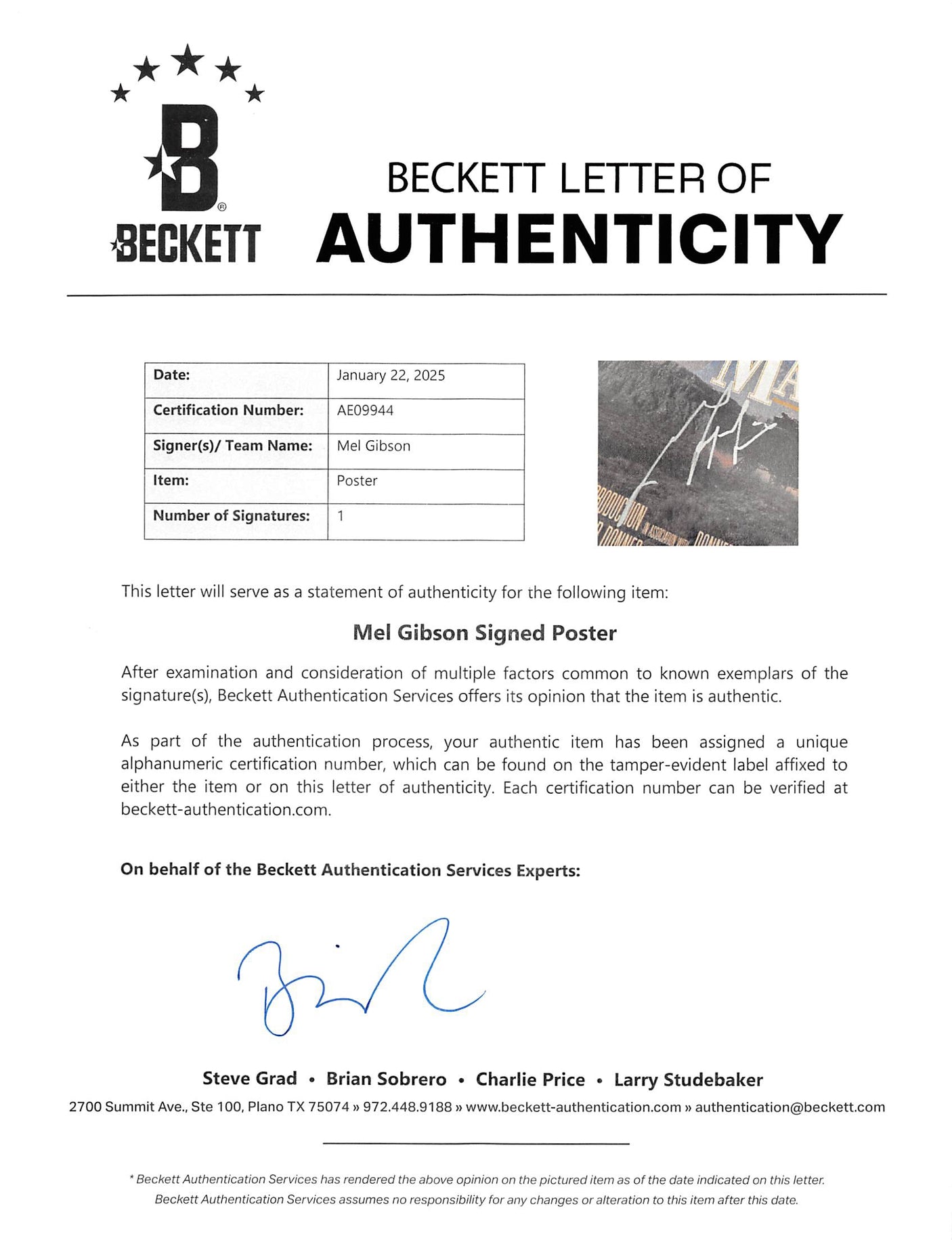 Mel Gibson Maverick Authentic Signed 27x40 Poster Autographed BAS