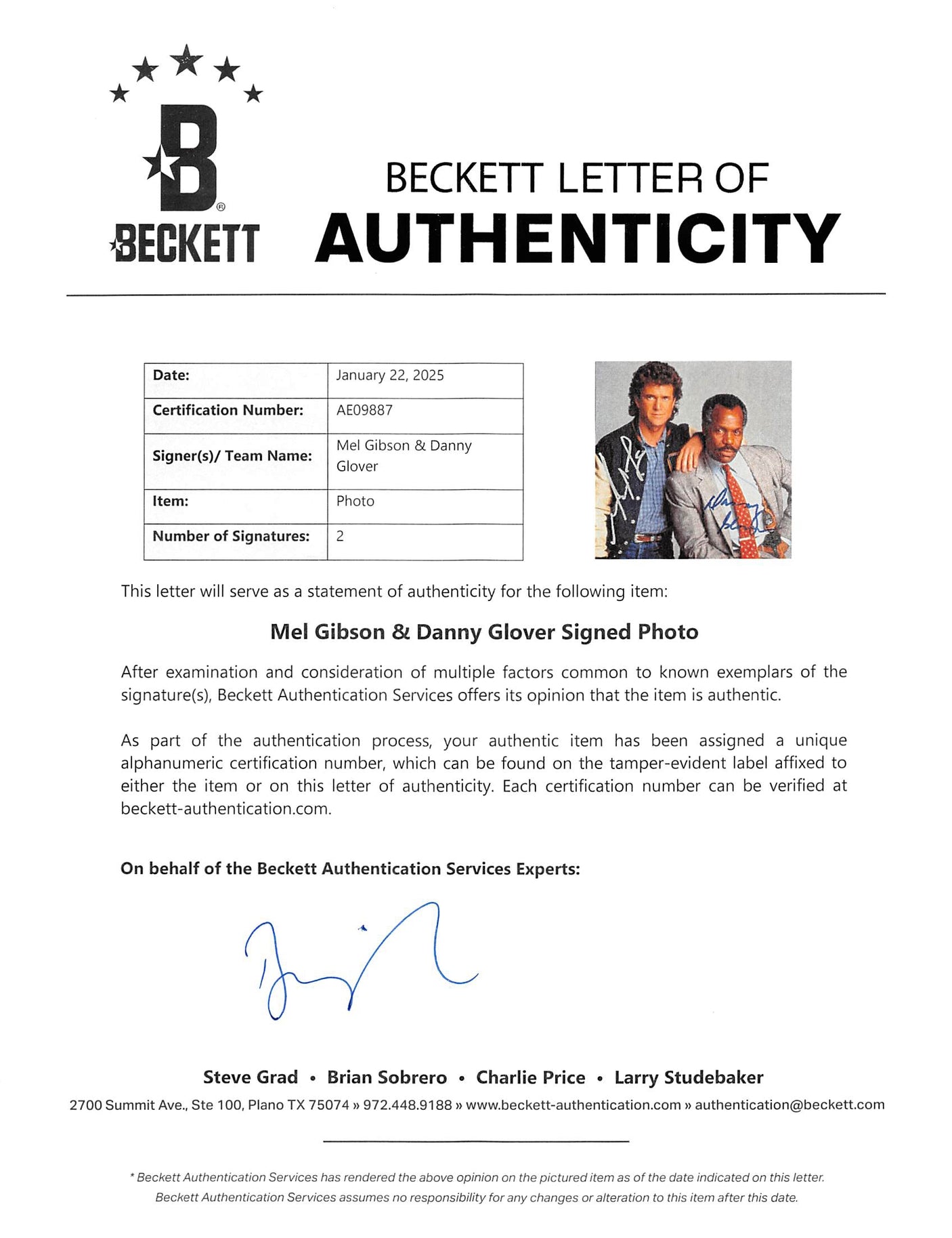 Mel Gibson & Danny Glover Lethal Weapon Authentic Signed 8x10 Framed Photo BAS