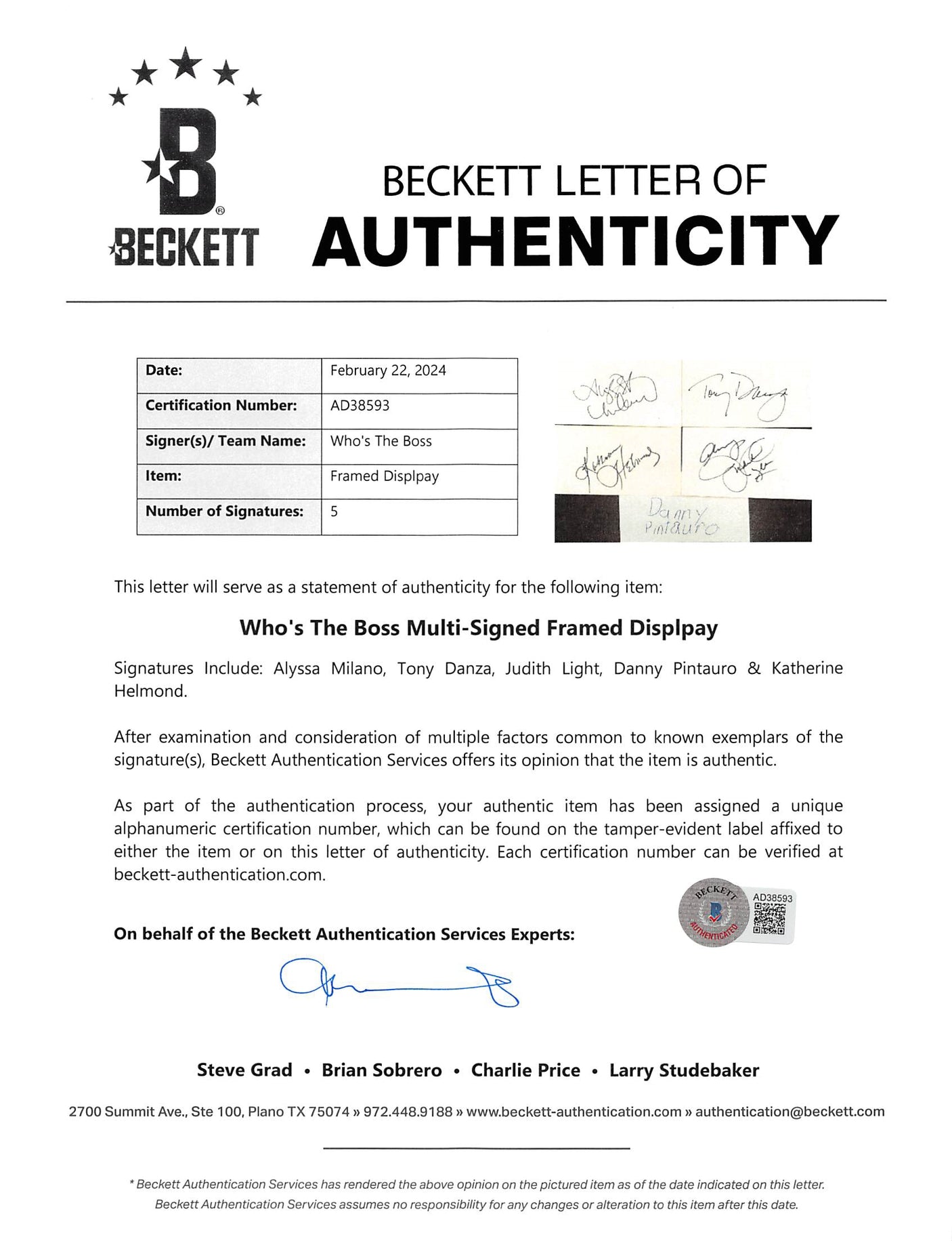 Who's the Boss? (5) Milano, Danza, Light, Helmond +1 Signed Framed Display BAS